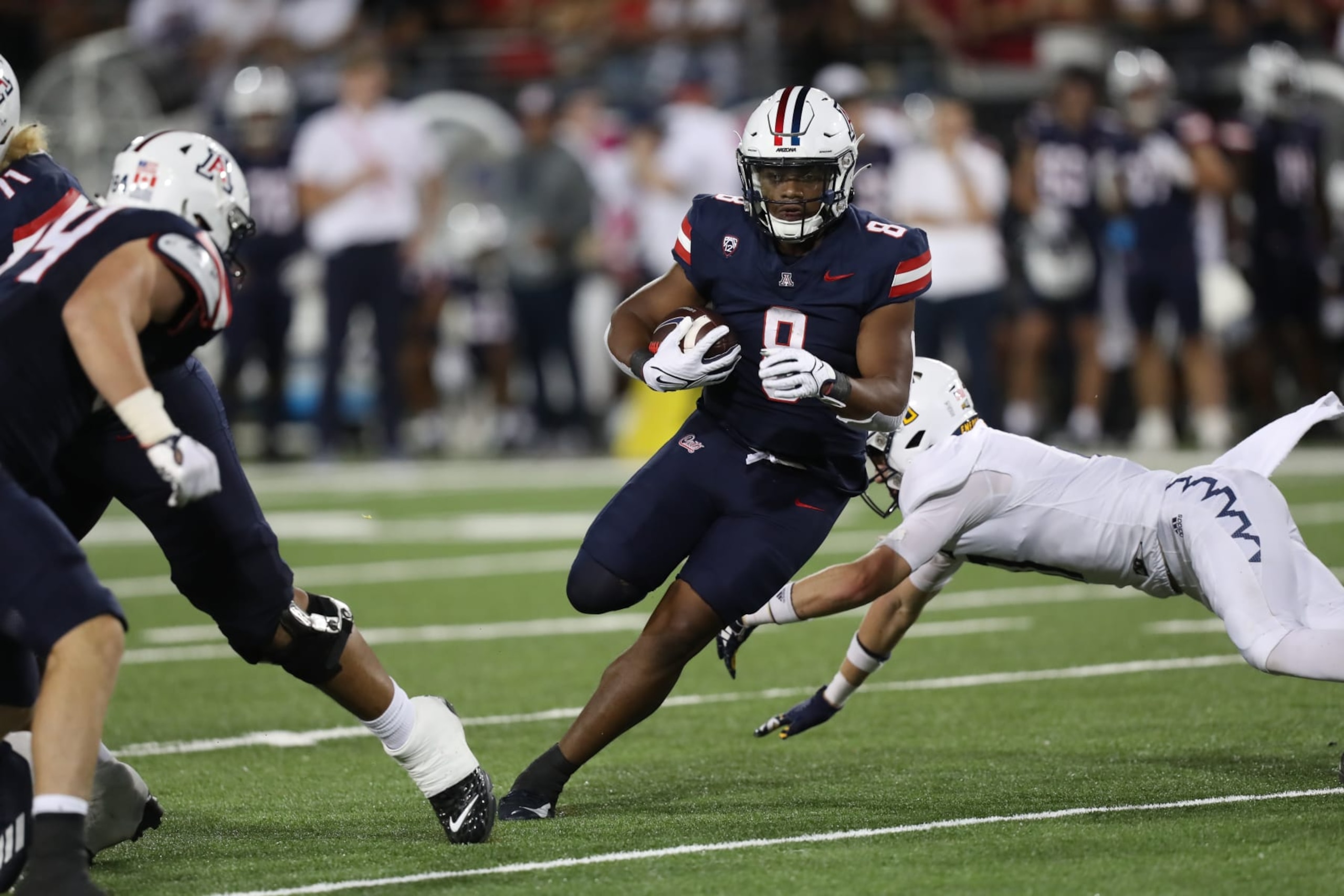 TUCSON, AZ - SEPTEMBER 02.  

, during a football game between the Northern Arizona University Lumberjacks and the University of Arizona Wildcats on September 2, 2023 at Arizona Stadium in Tucson, AZ.  (Photo by Christopher Hook/Icon Sportswire via Getty Images)