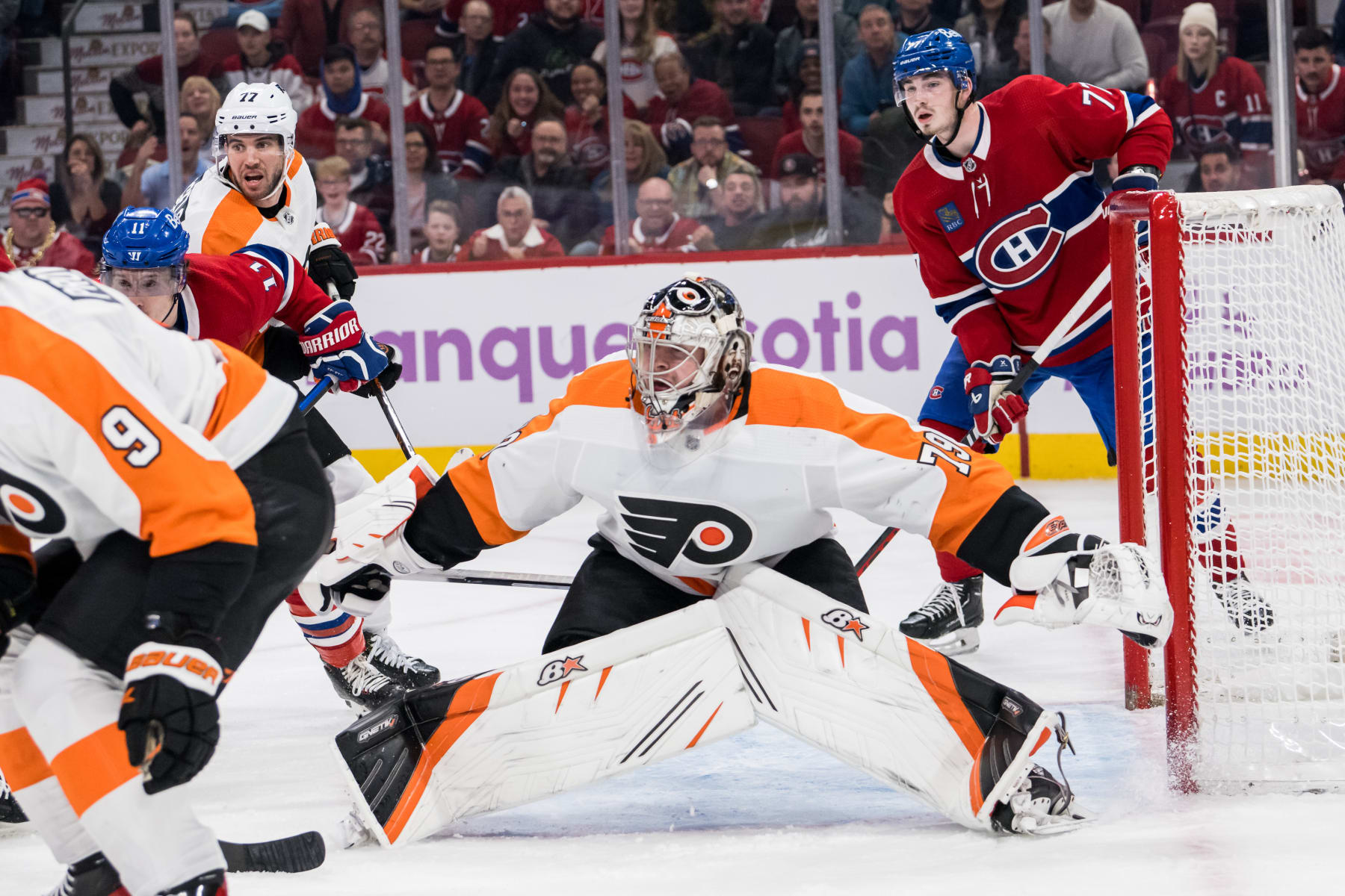 Philadelphia Flyers goaltender Carter Hart in action against the Montreal Canadiens. 