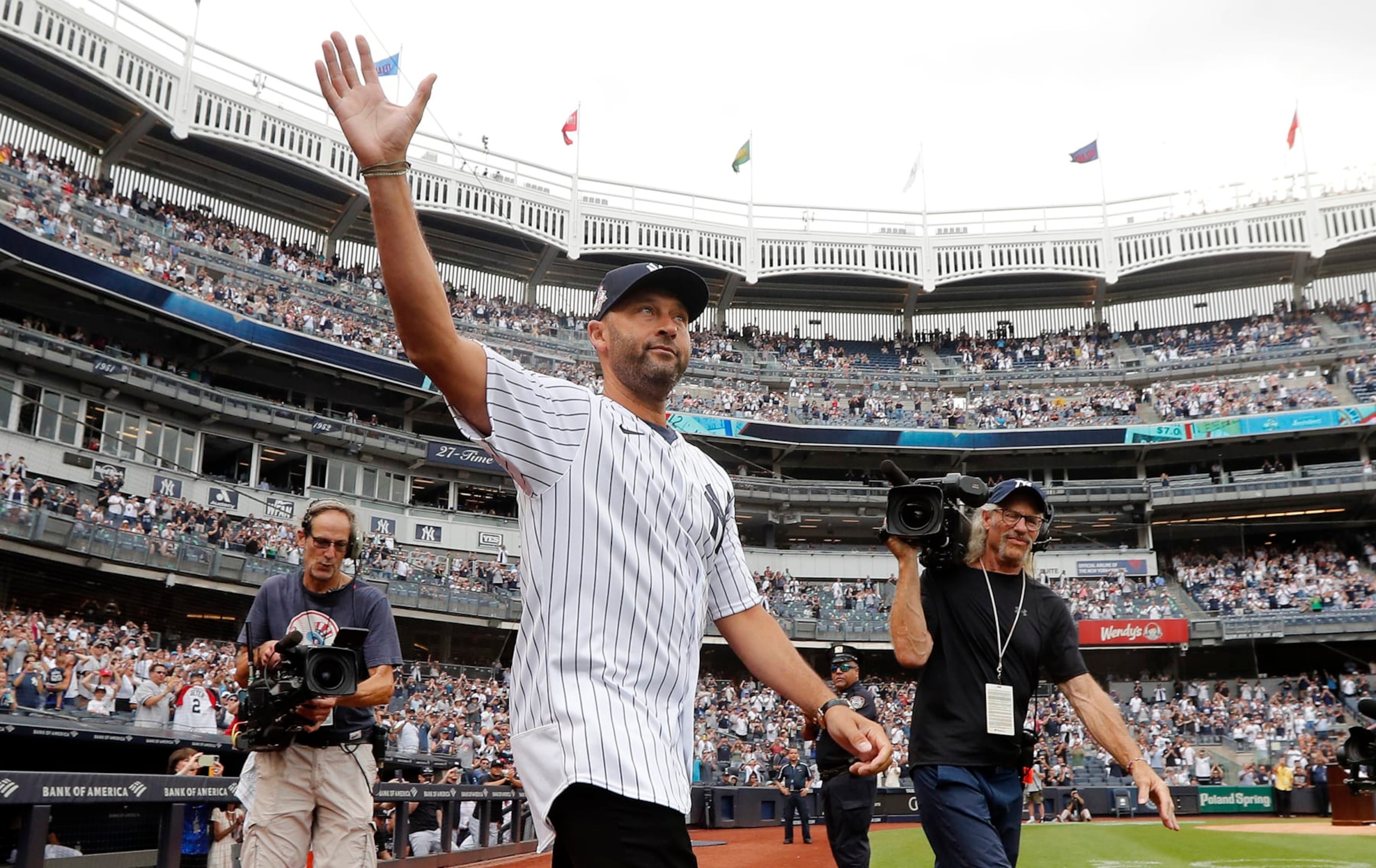 NEW YORK, NEW YORK - SEPTEMBER 09:  Derek Jeter is introduced during New York Yankees Old Timer's Day prior to a game against the Milwaukee Brewers at Yankee Stadium on September 9, 2023 in the Bronx borough of New York City. (Photo by Jim McIsaac/Getty Images)