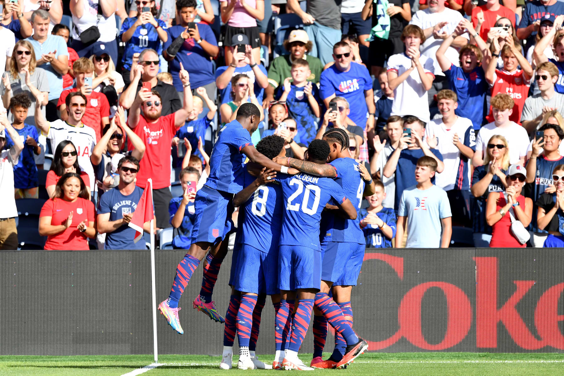 ST LOUIS, MISSOURI - SEPTEMBER 09: Tim Weah #21 of the United States celebrates scoring with teammates  during the first half of a match between Uzbekistan and the United States at CITYPARK on September 09, 2023 in St Louis, Missouri. (Photo by Bill Barrett/ISI Photos/USSF/Getty Images for USSF)