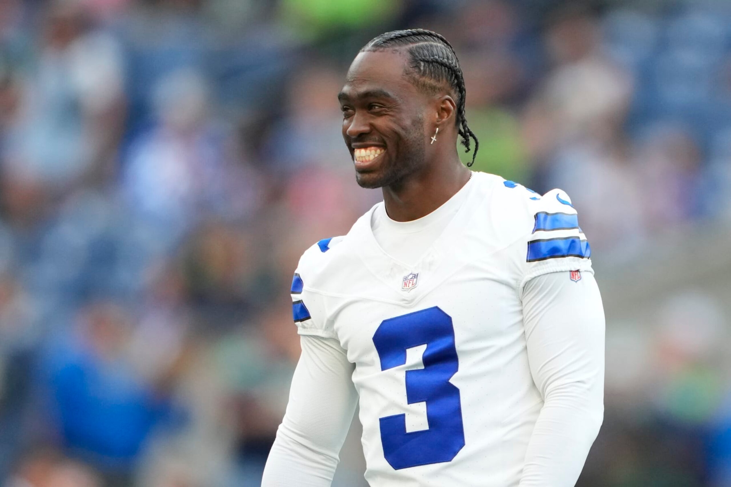 Dallas Cowboys wide receiver Brandin Cooks smiles before a preseason NFL football game against the Seattle Seahawks, Saturday, Aug. 19, 2023, in Seattle. (AP Photo/Lindsey Wasson)