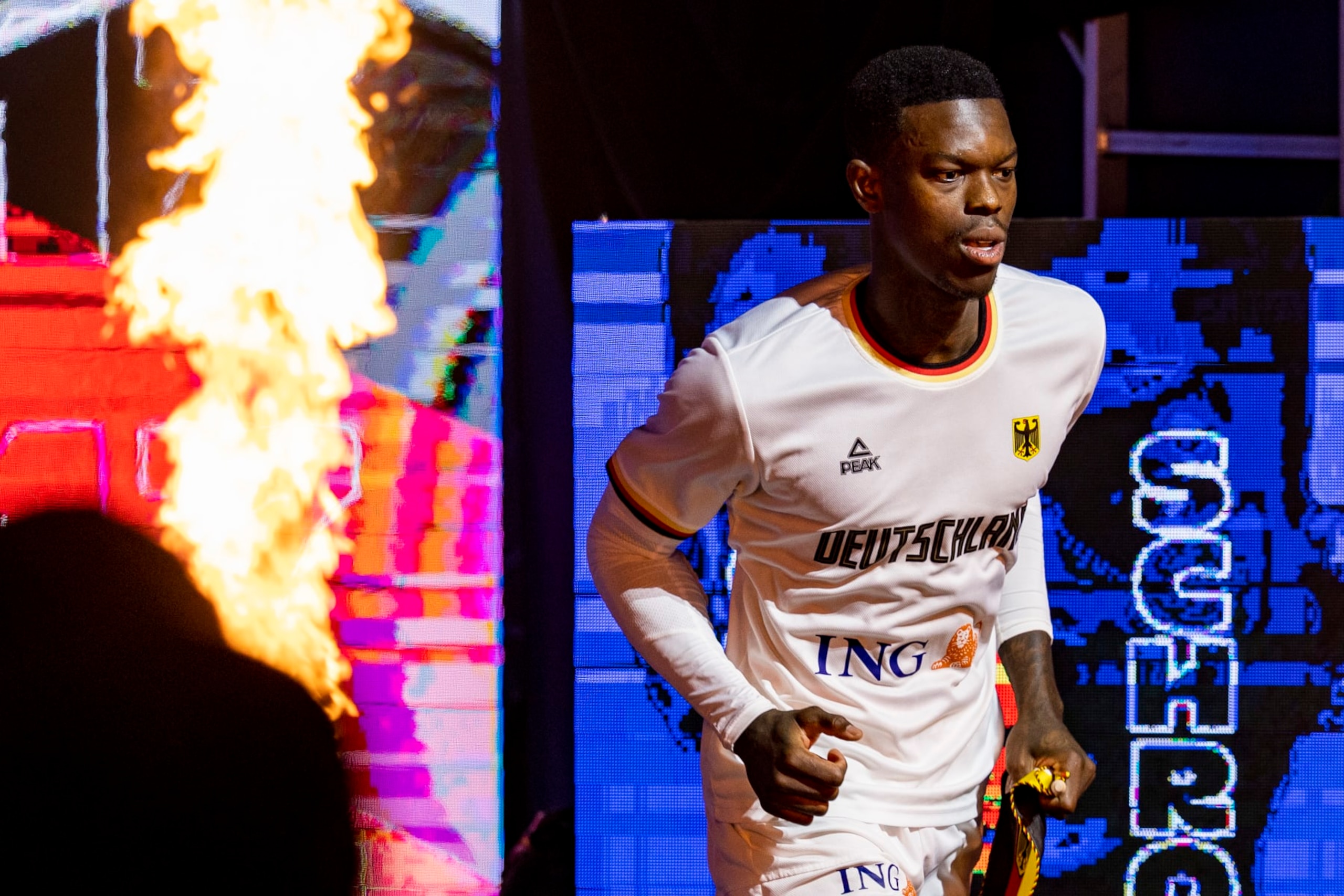 MANILA, PHILIPPINES - SEPTEMBER 10: Dennis Schroder #17 of Germany enters the court prior to the FIBA Basketball World Cup Final between Germany and Serbia at Mall of Asia Arena on September 10, 2023 in Manila, Philippines. (Photo by Ezra Acayan/Getty Images)