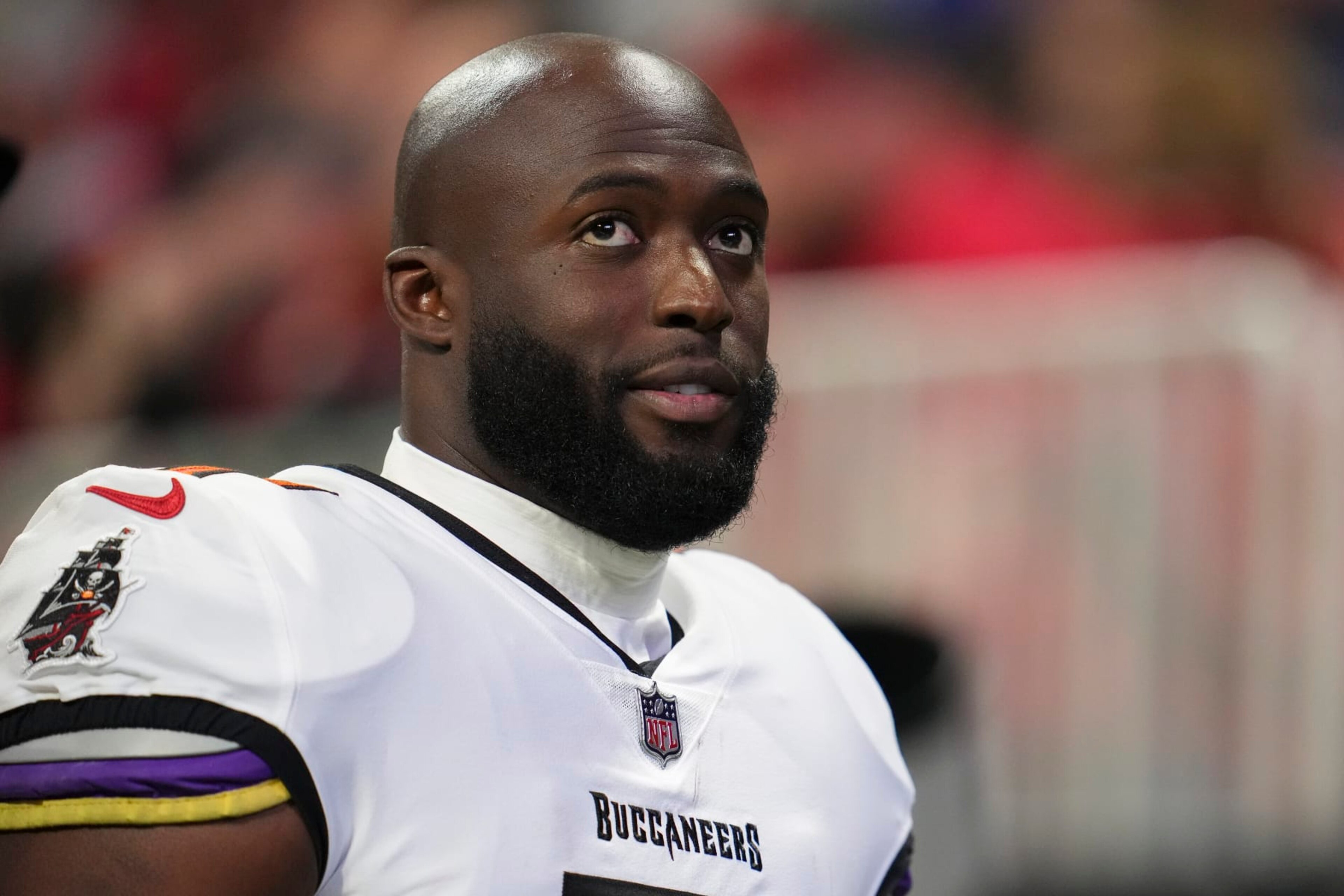 ATLANTA, GA - JANUARY 08: Leonard Fournette #7 of the Tampa Bay Buccaneers walks off of the field against the Atlanta Falcons at Mercedes-Benz Stadium on January 8, 2023 in Atlanta, Georgia. (Photo by Cooper Neill/Getty Images) ATLANTA, GA - JANUARY 08: Leonard Fournette #7 of the Tampa Bay Buccaneers walks off of the field against the Atlanta Falcons at Mercedes-Benz Stadium on January 8, 2023 in Atlanta, Georgia. (Photo by Cooper Neill/Getty Images)