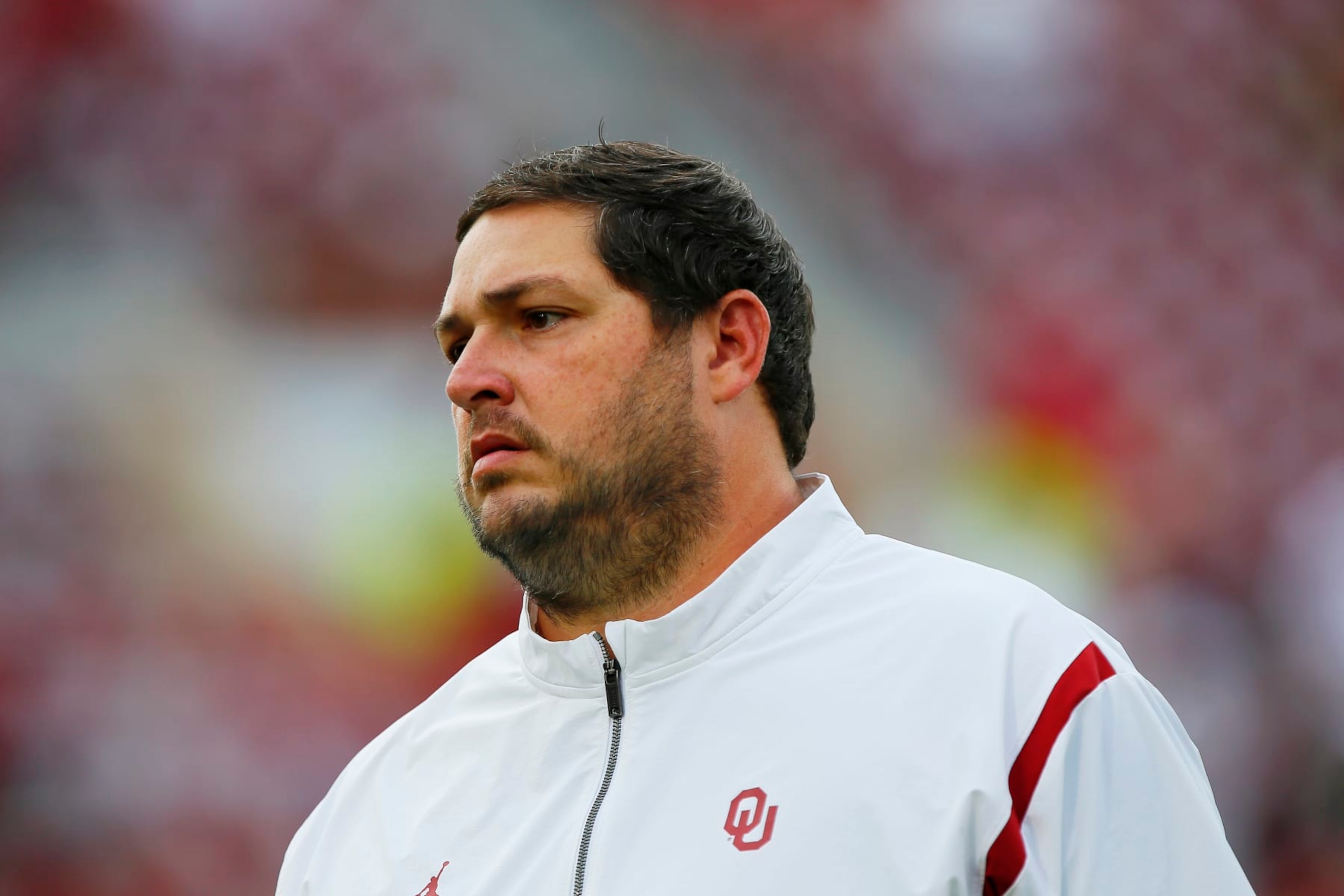 NORMAN, OK - SEPTEMBER 10: Offensive coordinator Jeff Lebby of the Oklahoma Sooners watches the team before a game against the Kent State Golden Flashes at Gaylord Family Oklahoma Memorial Stadium on September 10, 2022 in Norman, Oklahoma. Oklahoma won 33-3. (Photo by Brian Bahr/Getty Images) NORMAN, OK - SEPTEMBER 10: Offensive coordinator Jeff Lebby of the Oklahoma Sooners watches the team before a game against the Kent State Golden Flashes at Gaylord Family Oklahoma Memorial Stadium on September 10, 2022 in Norman, Oklahoma. Oklahoma won 33-3. (Photo by Brian Bahr/Getty Images)