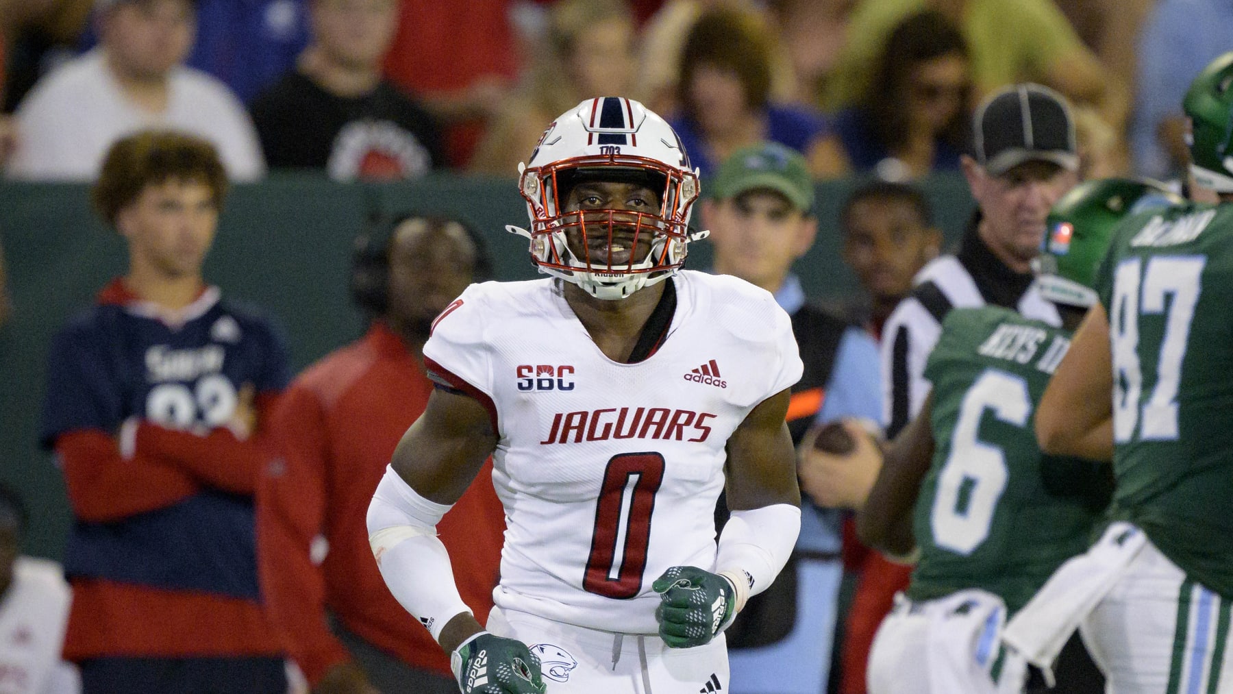 South Alabama safety Keith Gallmon Jr. (0) runs during an NCAA football game on Saturday, Sept. 2, 2023, in New Orleans. (AP Photo/Matthew Hinton)