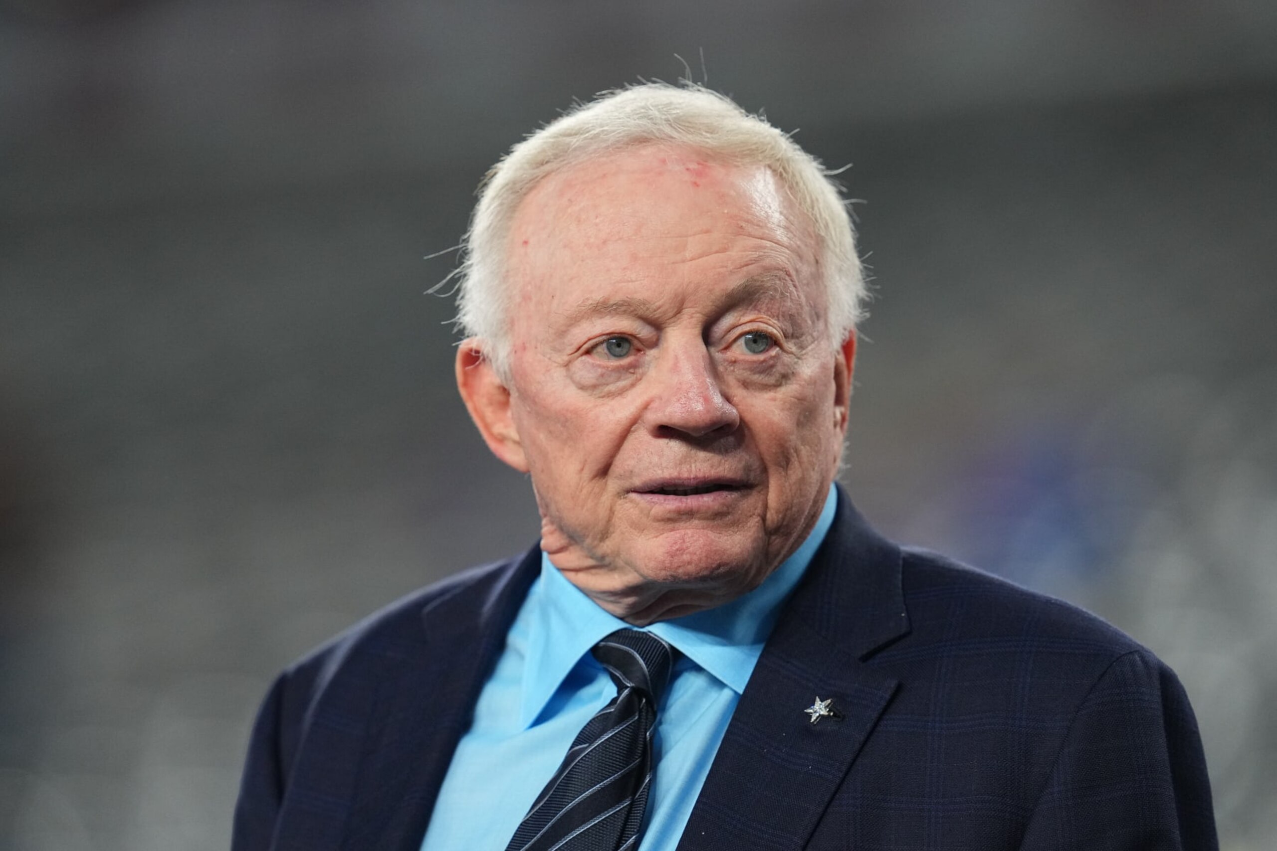 EAST RUTHERFORD, NEW JERSEY - SEPTEMBER 10: Owner Jerry Jones of the Dallas Cowboys looks on against the New York Giants at MetLife Stadium on September 10, 2023 in East Rutherford, New Jersey. (Photo by Mitchell Leff/Getty Images)