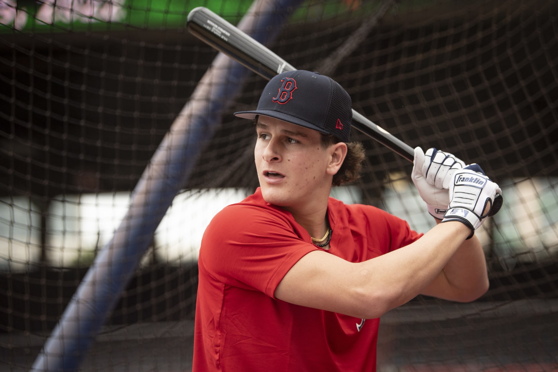 BOSTON, MA - JULY 25: Boston Red Sox second-round draft pick Roman Anthony takes batting practice after signing a contract with the club on July 25, 2022 at Fenway Park in Boston, Massachusetts. (Photo by Maddie Malhotra/Boston Red Sox/Getty Images)