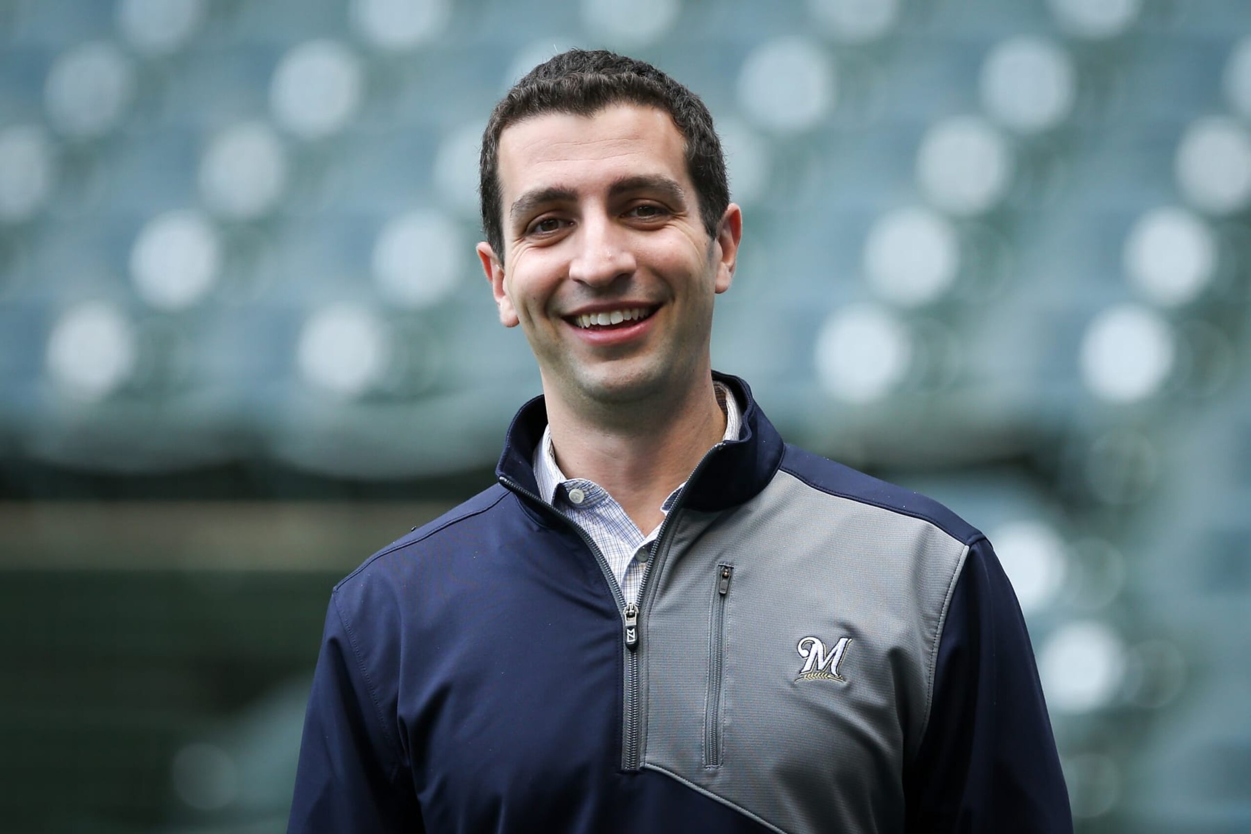 MILWAUKEE, WI - MAY 04:  General manager David Stearns of the Milwaukee Brewers lines out before the game against the Pittsburgh Pirates at Miller Park on May 4, 2018 in Milwaukee, Wisconsin. (Photo by Dylan Buell/Getty Images)