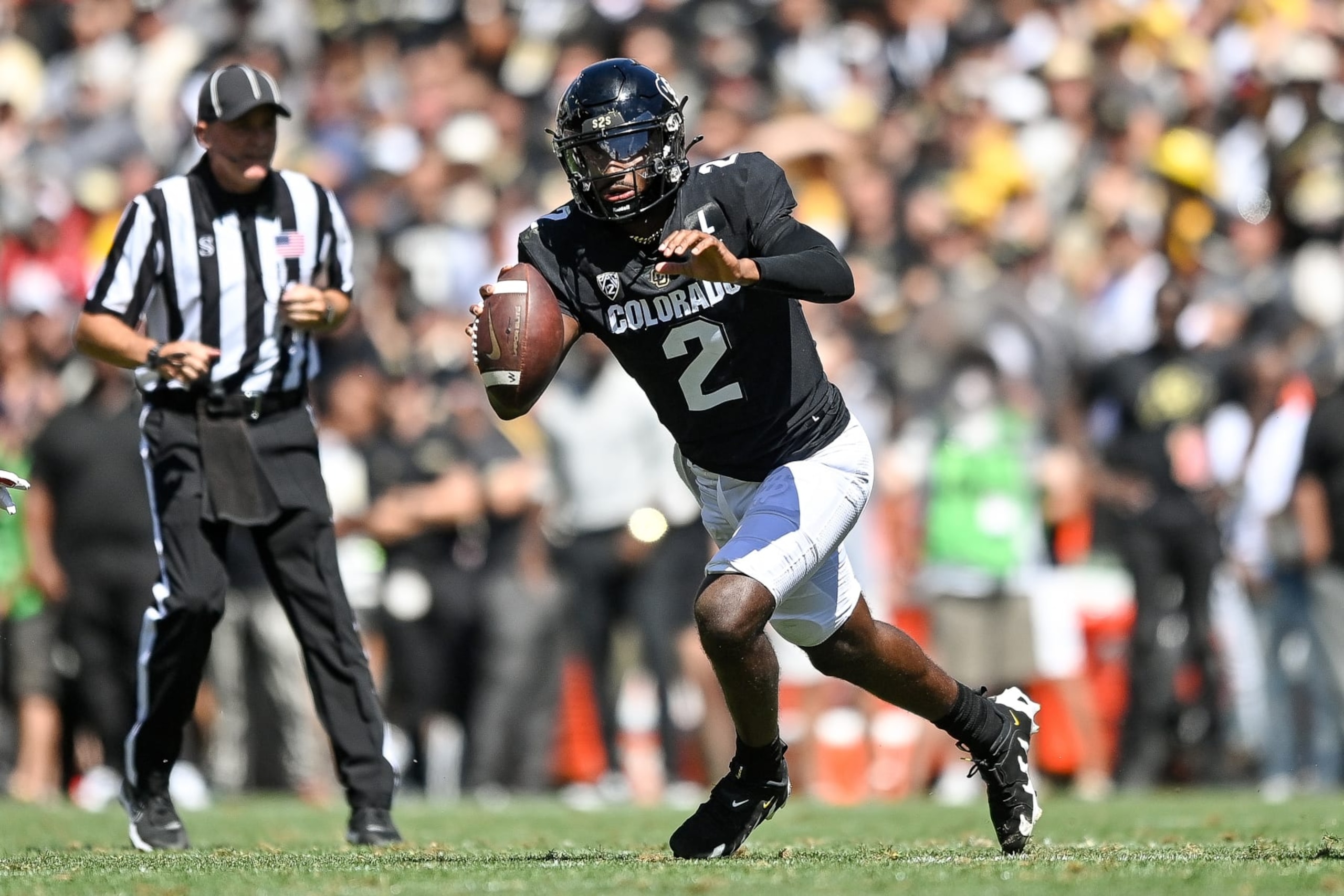 BOULDER, CO - SEPTEMBER 9:  Quarterback Shedeur Sanders #2 of the Colorado Buffaloes looks downfield in the fourth quarter against the Nebraska Cornhuskers at Folsom Field on September 9, 2023 in Boulder, Colorado. (Photo by Dustin Bradford/Getty Images)