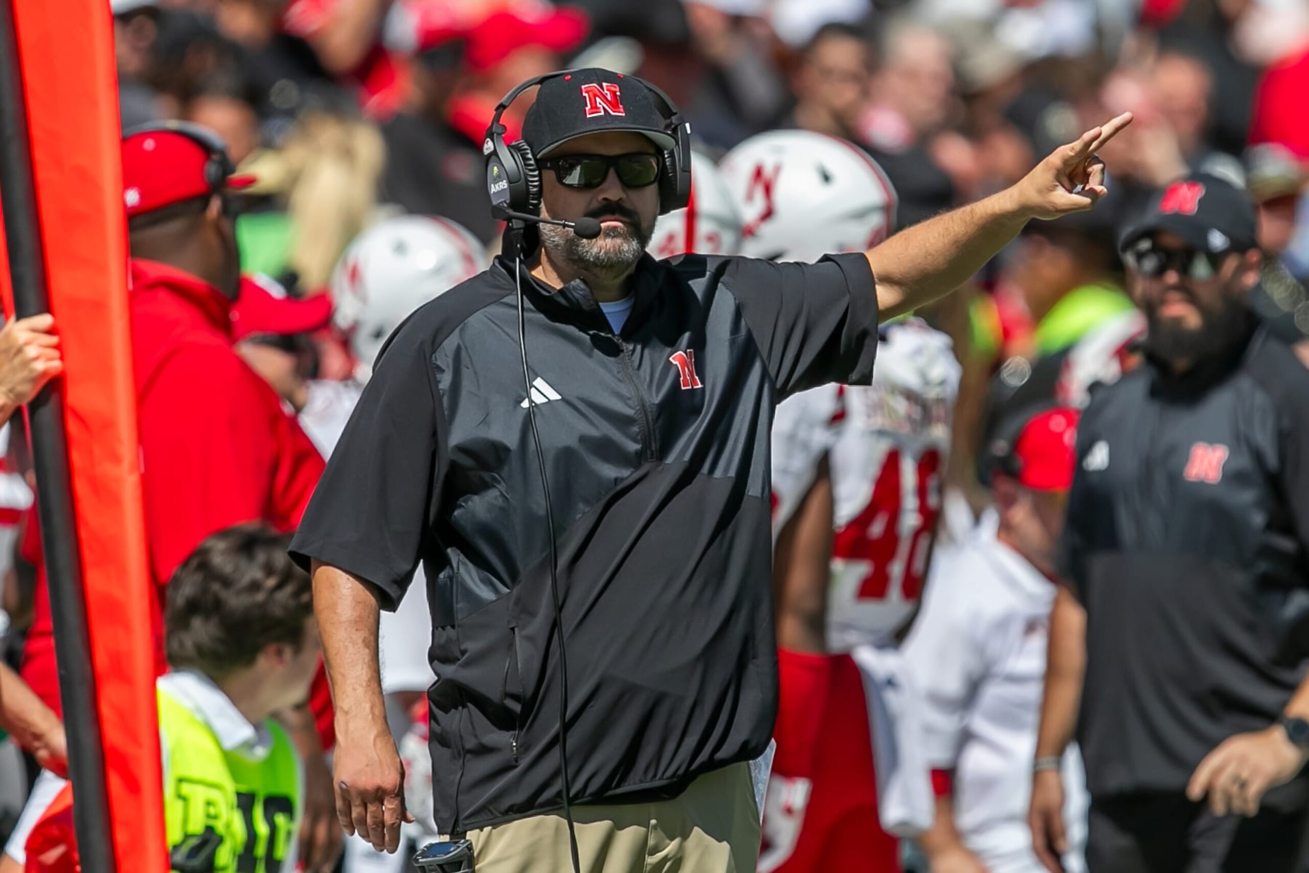BOULDER, CO - SEPTEMBER 09:  Nebraska head coach Matt Rhule signals to his team during the home opener game between the Colorado Buffaloes and the the Nebraska Cornhuskers on Saturday, September 9, 2023 at Folsom Field in Boulder, CO.  (Photo by Nick Tre. Smith/Icon Sportswire via Getty Images)