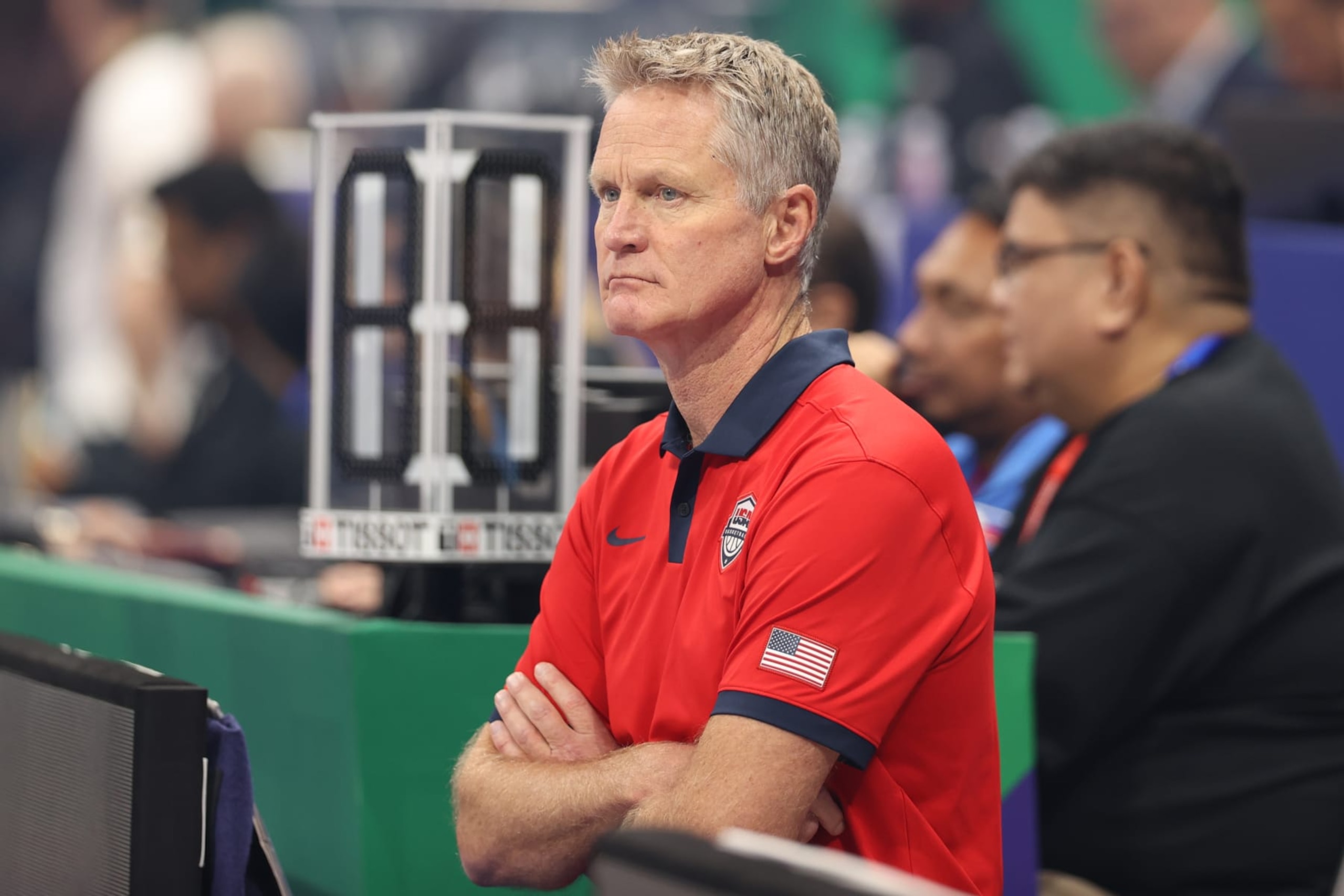 MANILA, PHILIPPINES - SEPTEMBER 3: Head Coach Steve Kerr of the USA Men's Senior National Team looks on before the game against Lithuania in the third round as part of the 2023 FIBA World Cup on September 3, 2023 at Mall of Asia Arena in Manila, Philippines. NOTE TO USER: User expressly acknowledges and agrees that, by downloading and/or using this photograph, user is consenting to the terms and conditions of the Getty Images License Agreement. Mandatory Copyright Notice: Copyright 2023 NBAE (Photo by Stephen Gosling/NBAE via Getty Images)