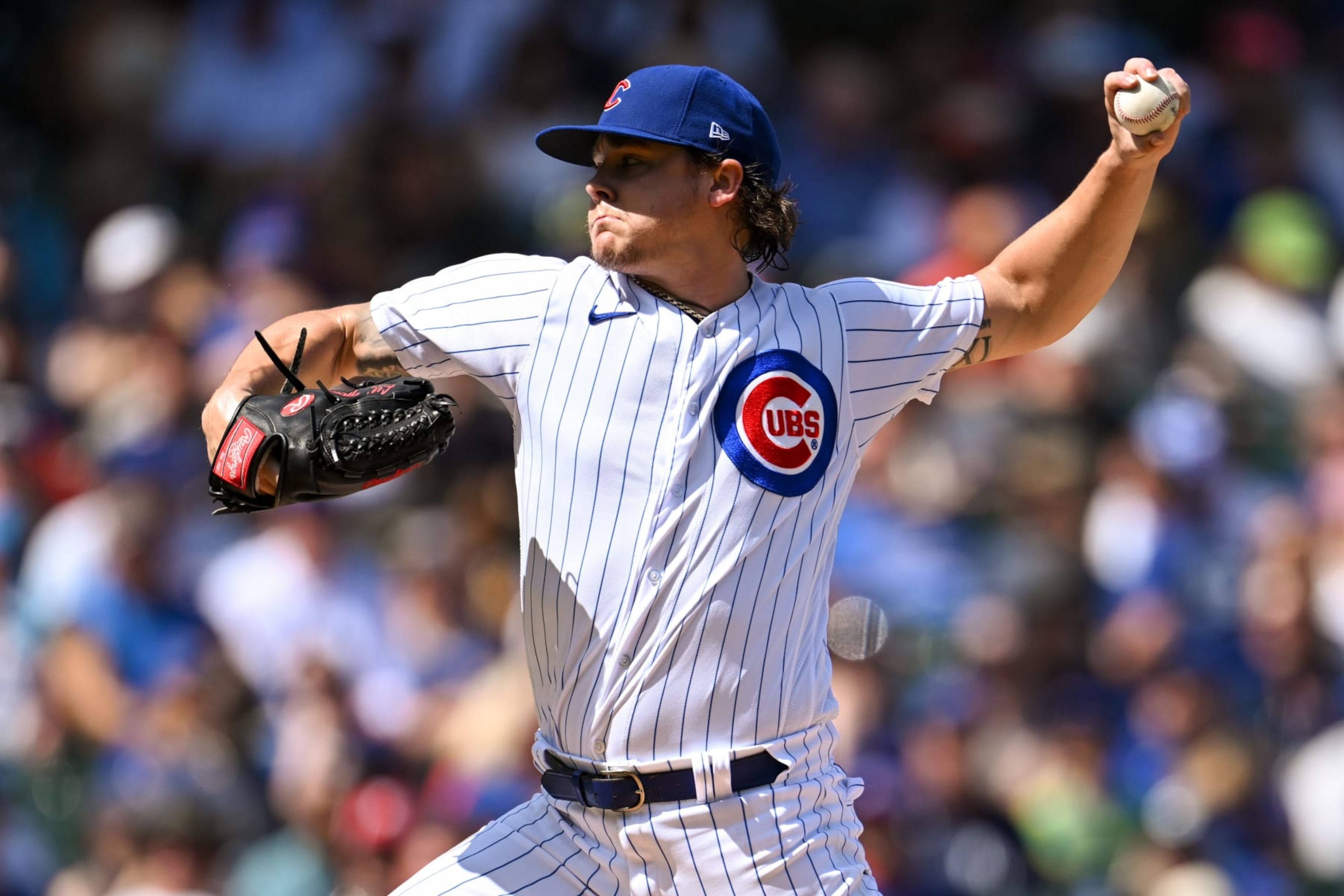 CHICAGO, ILLINOIS - SEPTEMBER 04: Starting pitcher Justin Steele #35 of the Chicago Cubs pitches in the first inning against the San Francisco Giants at Wrigley Field on September 04, 2023 in Chicago, Illinois. (Photo by Quinn Harris/Getty Images)