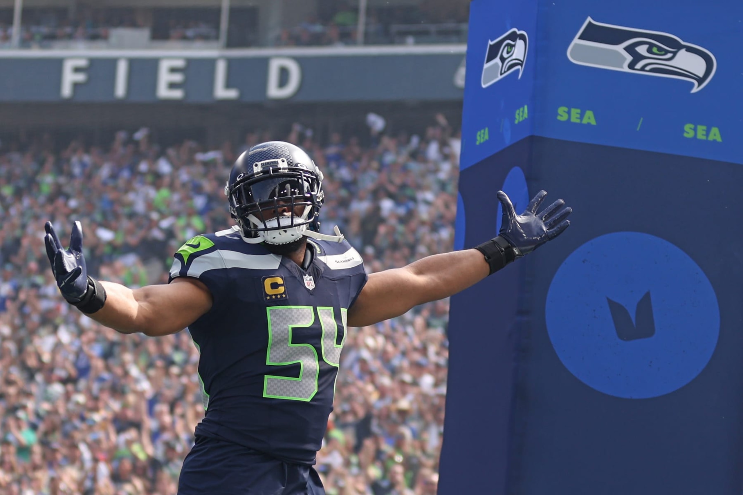 SEATTLE, WASHINGTON - SEPTEMBER 10:  Bobby Wagner #54 of the Seattle Seahawks takes the field prior to the game against the Los Angeles Rams at Lumen Field on September 10, 2023 in Seattle, Washington. (Photo by Steph Chambers/Getty Images)