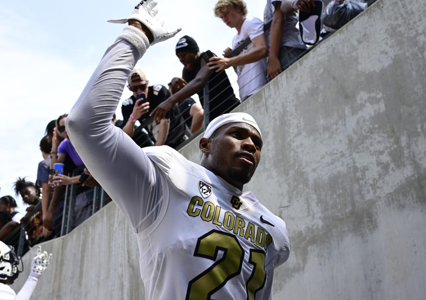 FT. WORTH, TX - SEPTEMBER 02: Colorado Buffaloes safety Shilo Sanders (21) after defeating the TCU Horned Frogs 45-42 at Amon G. Carter Stadium in Ft. Worth September 02, 2023. (Photo by Andy Cross/MediaNews Group/The Denver Post via Getty Images)