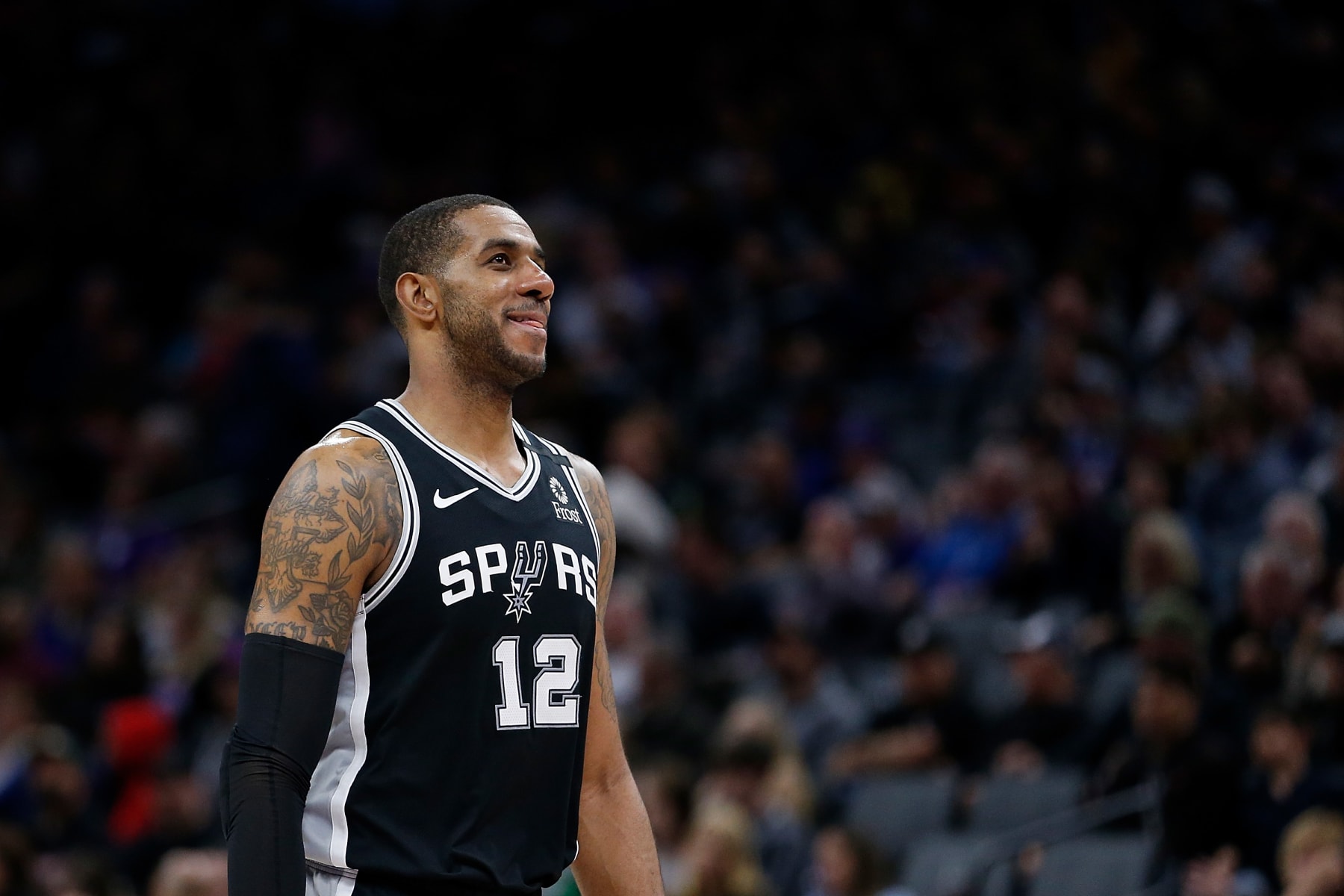 SACRAMENTO, CALIFORNIA - FEBRUARY 08: LaMarcus Aldridge #12 of the San Antonio Spurs looks on in the second half against the Sacramento Kings at Golden 1 Center on February 08, 2020 in Sacramento, California. NOTE TO USER: User expressly acknowledges and agrees that, by downloading and/or using this photograph, user is consenting to the terms and conditions of the Getty Images License Agreement. (Photo by Lachlan Cunningham/Getty Images)