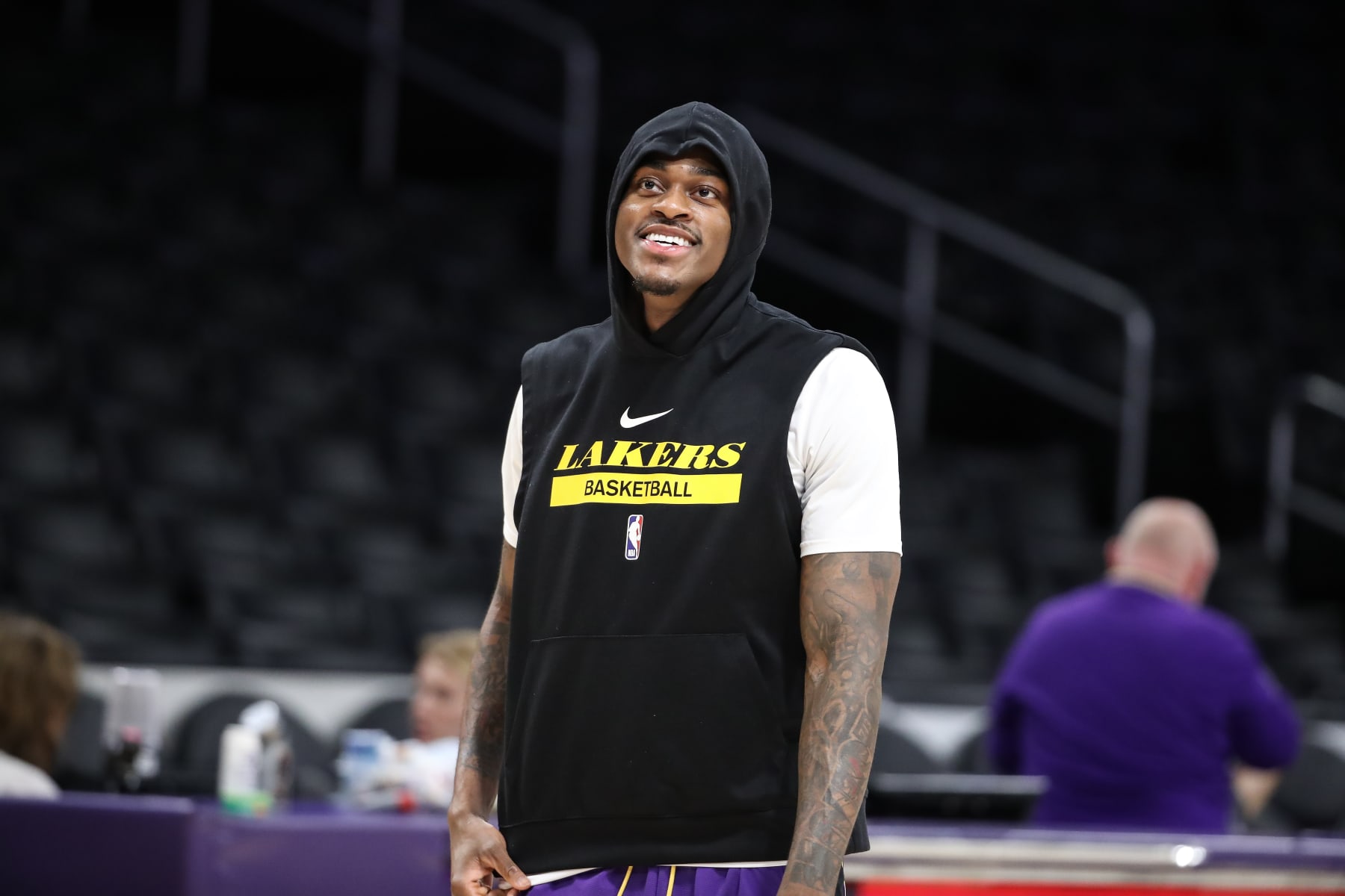 LOS ANGELES, CA - MAY 22: Los Angeles Lakers forward Jarred Vanderbilt (2) before the Denver Nuggets versus the Los Angeles Lakers in Game 4 of the NBA Western Conference Finals on May 22, 2023, at Crypto.com Arena in Los Angeles, CA. (Photo by Jevone Moore/Icon Sportswire via Getty Images)