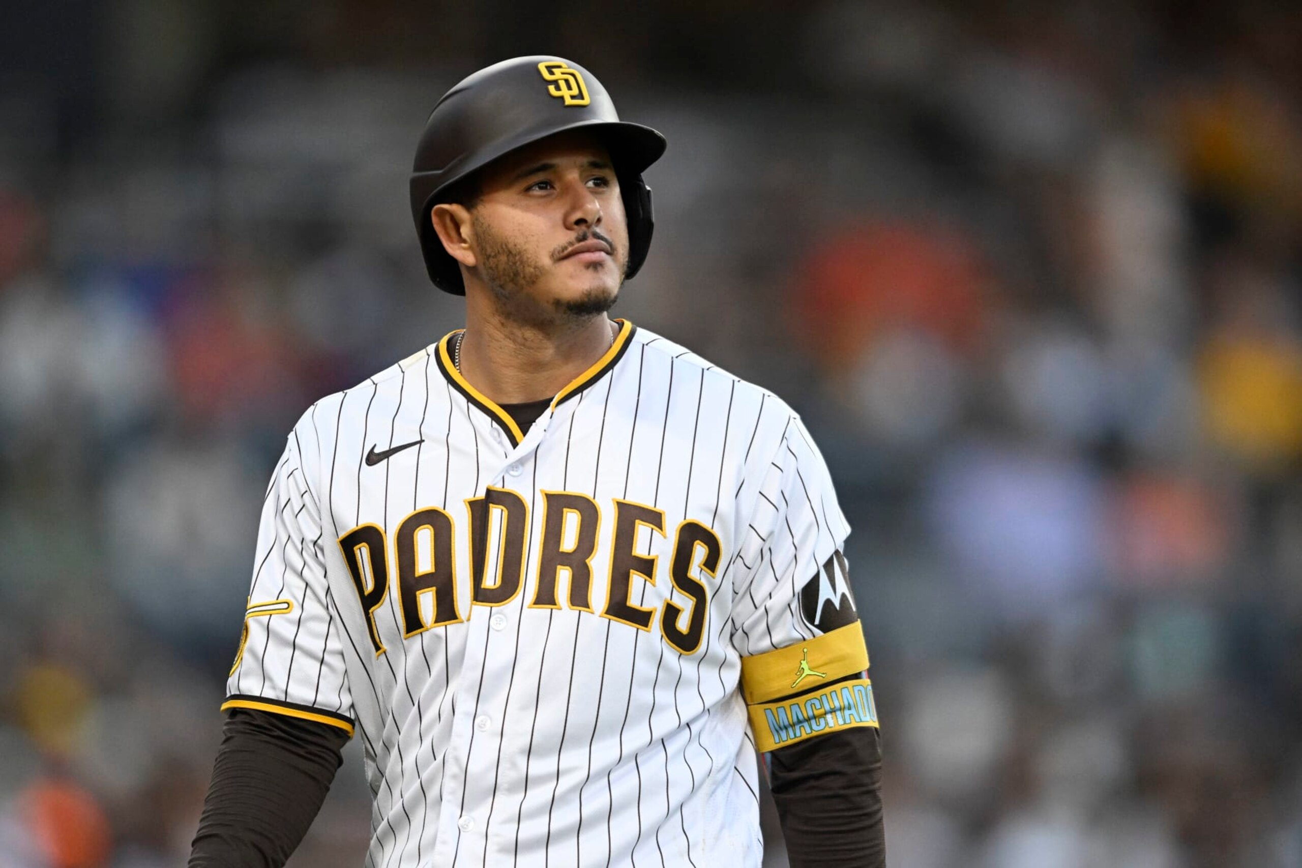 SAN DIEGO, CA - SEPTEMBER 02: Manny Machado #13 of the San Diego Padres plays during a baseball game against the San Francisco Giants on September 2, 2023 at Petco Park in San Diego, California. (Photo by Denis Poroy/Getty Images)