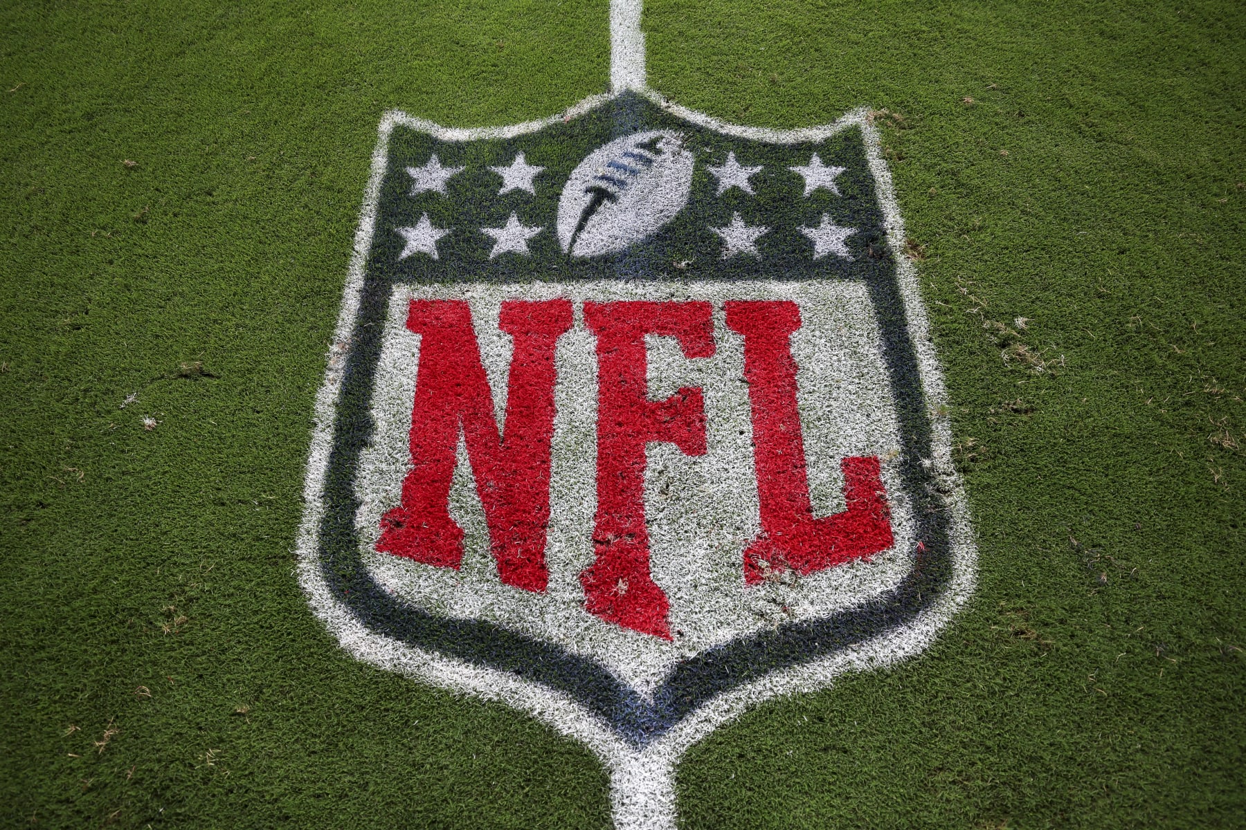 PHILADELPHIA, PA - SEPTEMBER 14: An NFL Shield logo is painted on the field prior to an NFL football game between the Philadelphia Eagles and the Minnesota Vikings at Lincoln Financial Field on September 14, 2023 in Philadelphia, Pennsylvania. (Photo by Kevin Sabitus/Getty Images)