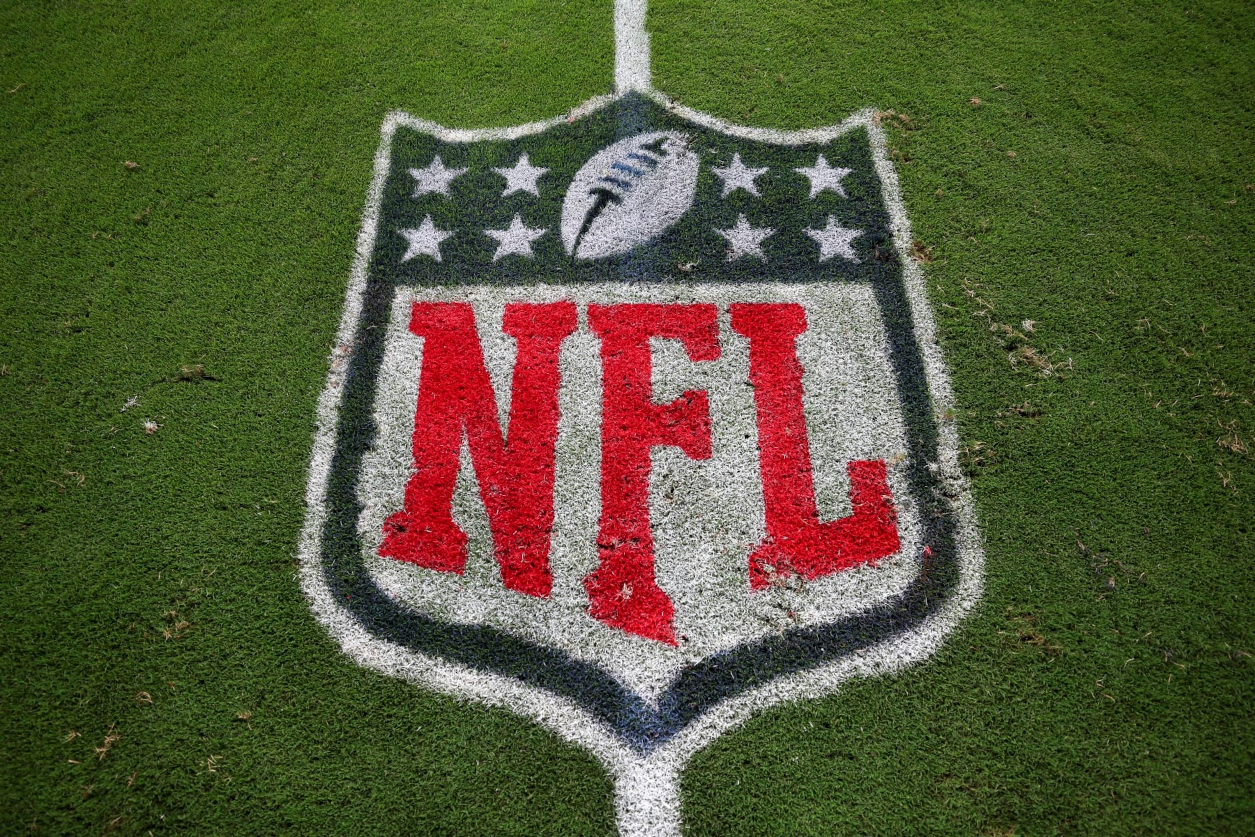 PHILADELPHIA, PA - SEPTEMBER 14: An NFL Shield logo is painted on the field prior to an NFL football game between the Philadelphia Eagles and the Minnesota Vikings at Lincoln Financial Field on September 14, 2023 in Philadelphia, Pennsylvania. (Photo by Kevin Sabitus/Getty Images)