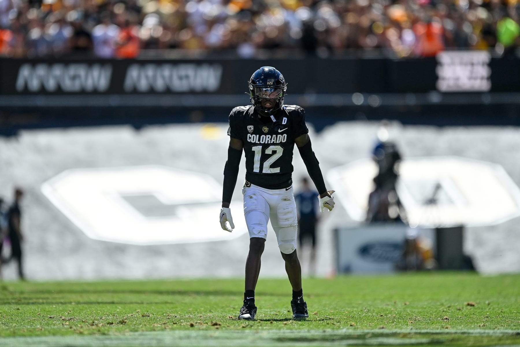 BOULDER, CO - SEPTEMBER 9:  Cornerback Travis Hunter #12 of the Colorado Buffaloes lines up in the third quarter against the Nebraska Cornhuskers at Folsom Field on September 9, 2023 in Boulder, Colorado. (Photo by Dustin Bradford/Getty Images)