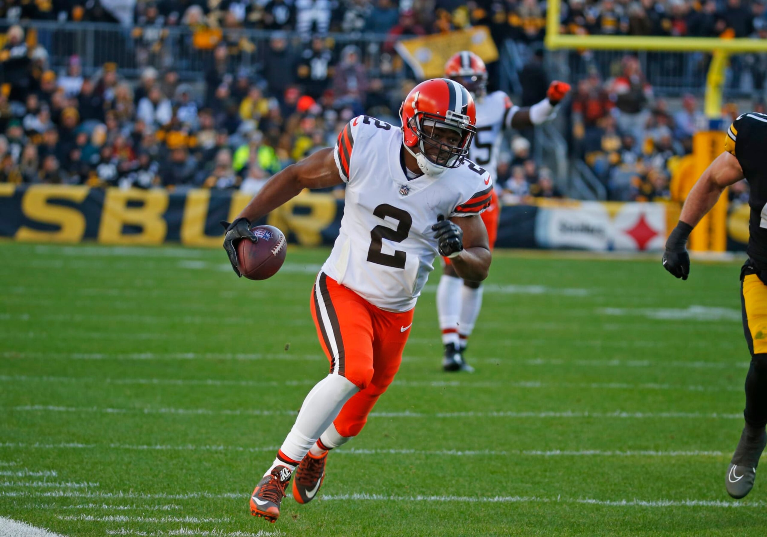 PITTSBURGH, PA - JANUARY 08:  Amari Cooper #2 of the Cleveland Browns in action against the Pittsburgh Steelers on January 8, 2022 at Acrisure Stadium in Pittsburgh, Pennsylvania.  (Photo by Justin K. Aller/Getty Images)