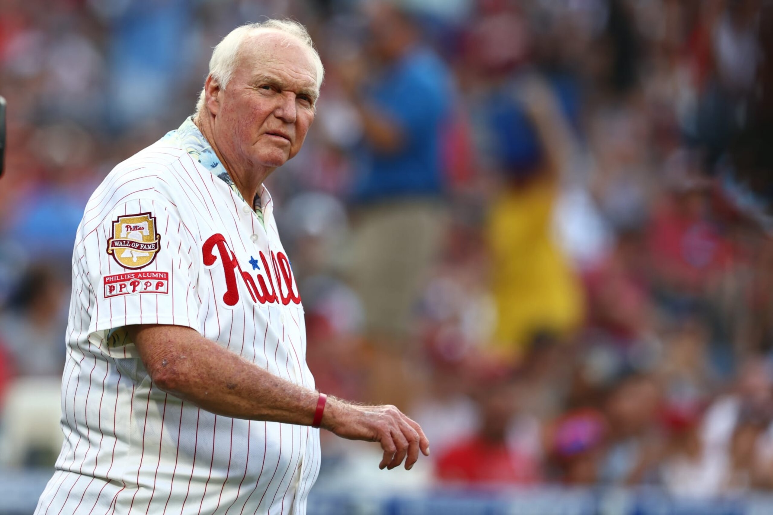 PHILADELPHIA, PA - AUGUST 06: Charlie Manuel is introduced during an induction ceremony of former Phillies Ron Reed and Bake McBride into the Phillies Wall of Fame before a game against the Washington Nationals at Citizens Bank Park on August 6, 2022 in Philadelphia, Pennsylvania. (Photo by Rich Schultz/Getty Images) PHILADELPHIA, PA - AUGUST 06: Charlie Manuel is introduced during an induction ceremony of former Phillies Ron Reed and Bake McBride into the Phillies Wall of Fame before a game against the Washington Nationals at Citizens Bank Park on August 6, 2022 in Philadelphia, Pennsylvania. (Photo by Rich Schultz/Getty Images)