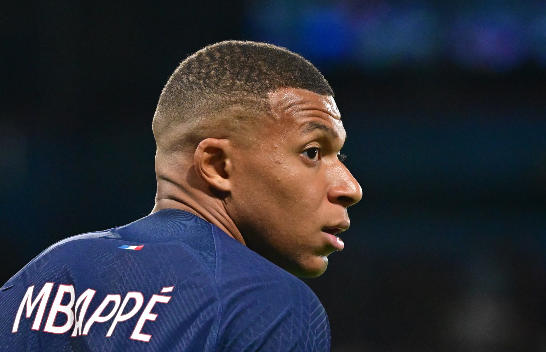 PARIS, FRANCE - SEPTEMBER 15: Kylian Mbappé of Paris Saint-Germain in action during the French Ligue 1 soccer match between Paris Saint-Germain (PSG) and OGC Nice at Parc des Princes Stadium on September 15, 2023 in Paris, France. (Photo by Christian Liewig - Corbis/Corbis via Getty Images)