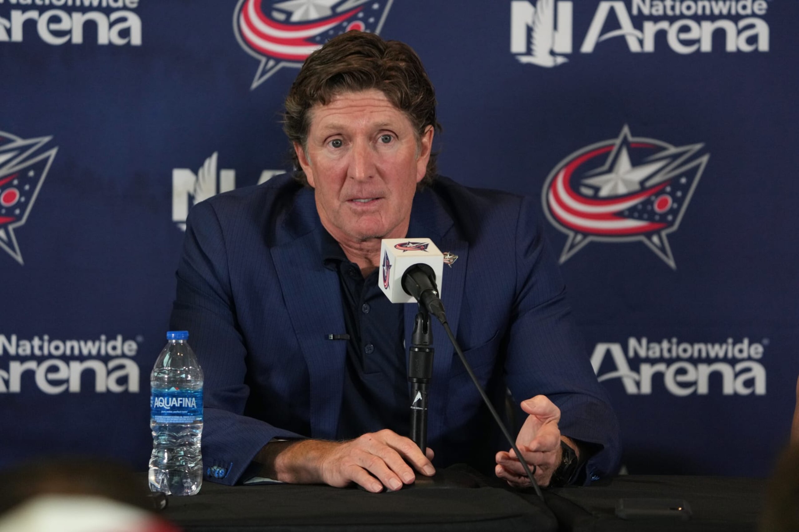 COLUMBUS, OHIO - JULY 01: Columbus Blue Jackets Head Coach Mike Babcock addresses member of the media during a press conference at Nationwide Arena on July 01, 2023 in Columbus, Ohio. (Photo by Jason Mowry/Getty Images) COLUMBUS, OHIO - JULY 01: Columbus Blue Jackets Head Coach Mike Babcock addresses member of the media during a press conference at Nationwide Arena on July 01, 2023 in Columbus, Ohio. (Photo by Jason Mowry/Getty Images)