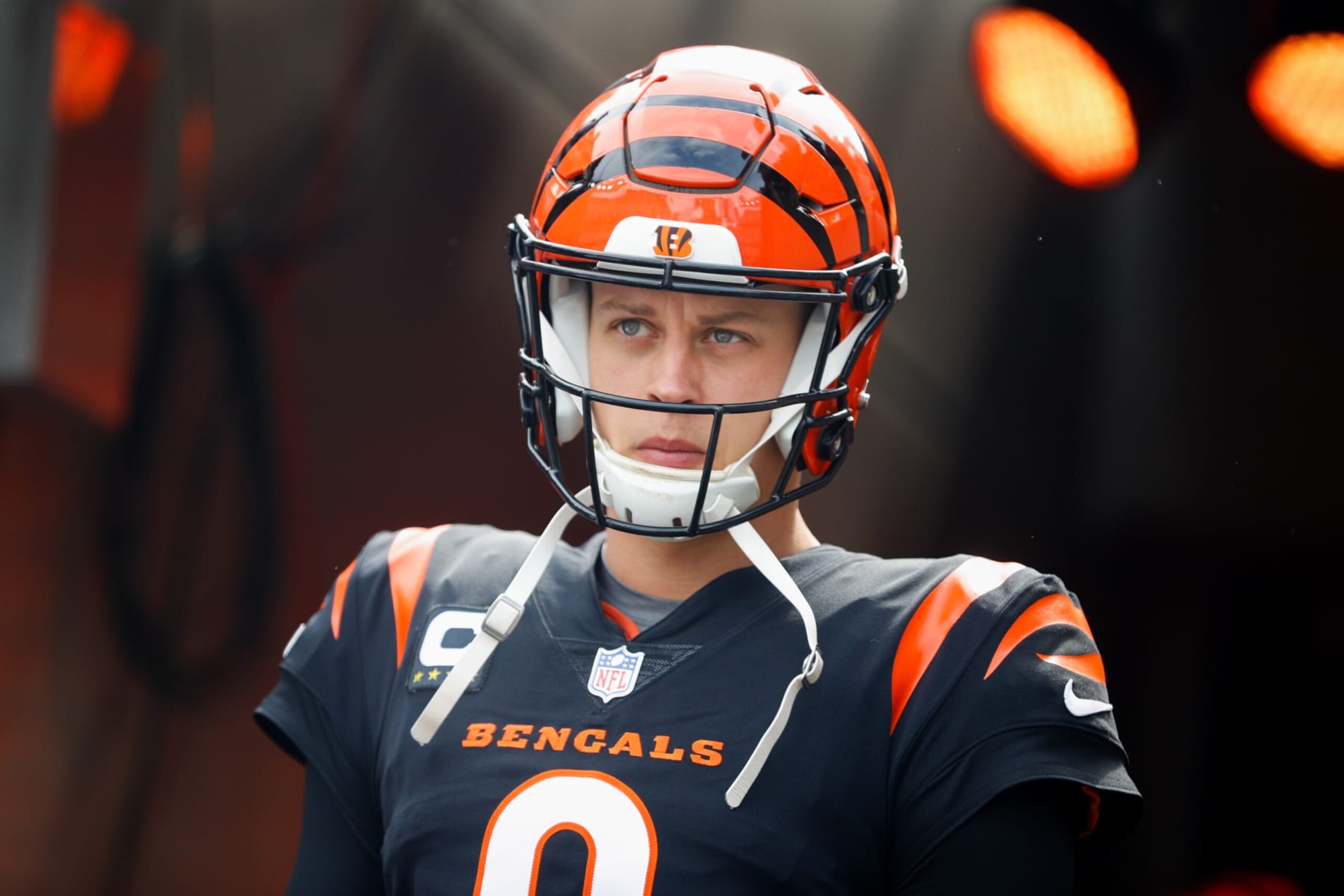 CINCINNATI, OH - SEPTEMBER 17: Cincinnati Bengals quarterback Joe Burrow (9) is introduced prior to the game against the Baltimore Ravens and the Cincinnati Bengals on September 17, 2023, at Paycor Stadium in Cincinnati, OH. (Photo by Ian Johnson/Icon Sportswire via Getty Images