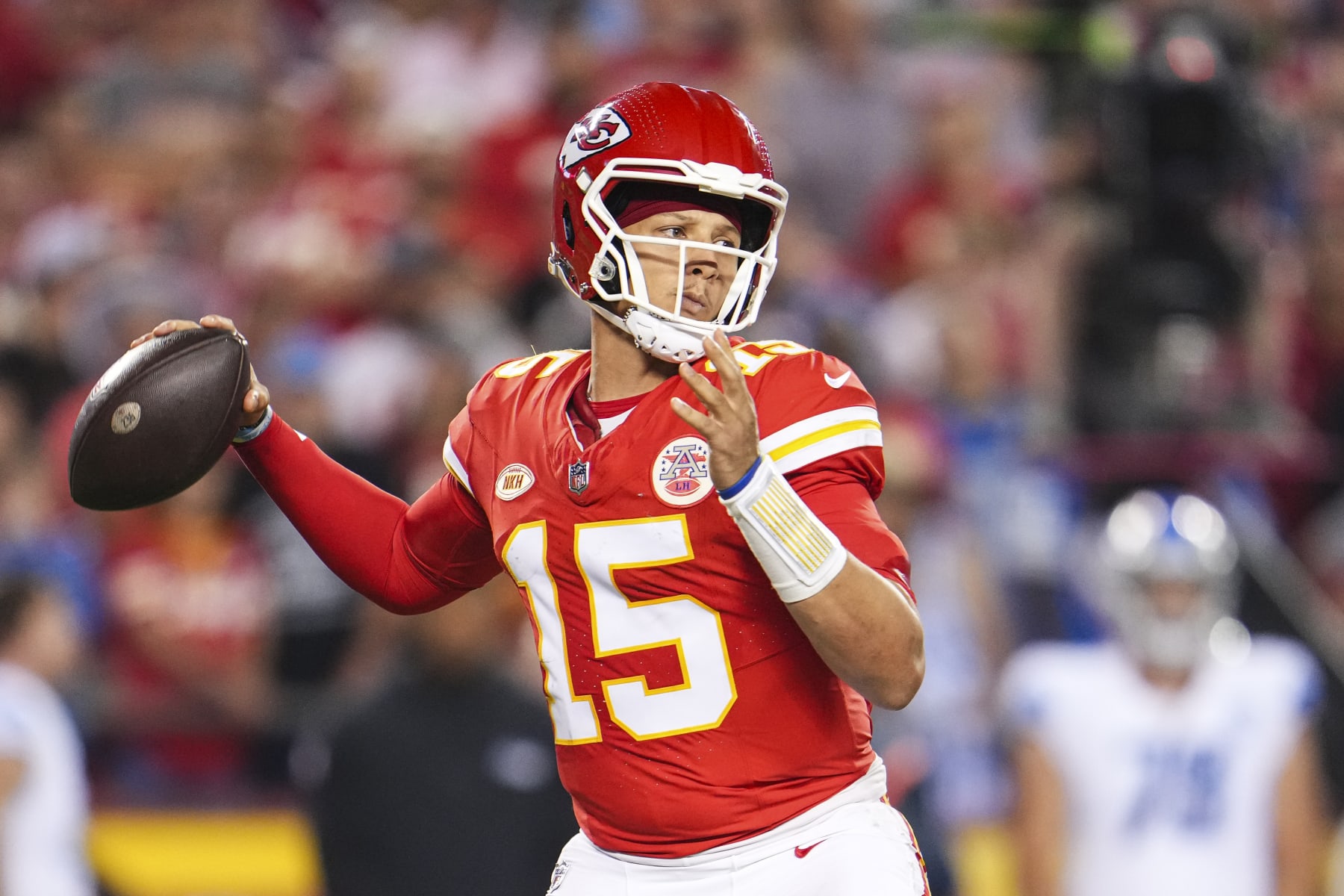 KANSAS CITY, MO - SEPTEMBER 07: Patrick Mahomes #15 of the Kansas City Chiefs throws the ball during at GEHA Field at Arrowhead Stadium on September 7, 2023 in Kansas City, Missouri. (Photo by Cooper Neill/Getty Images)