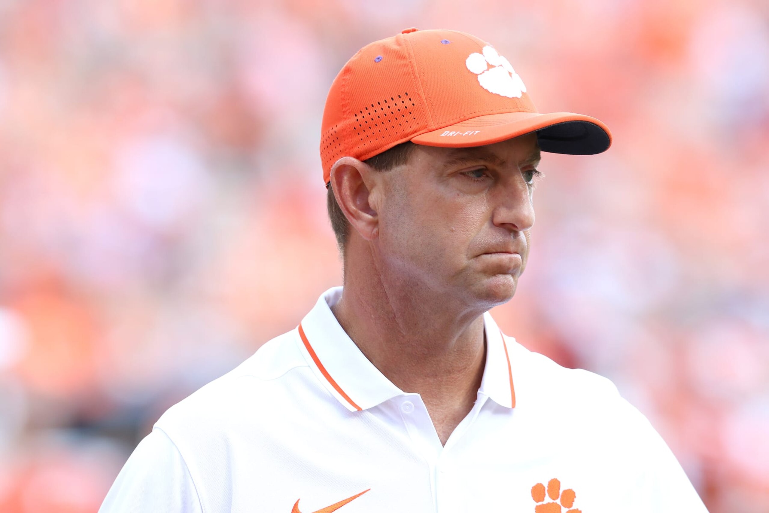 CLEMSON, SC - SEPTEMBER 09: Clemson Tigers head coach Dabo Swinney during a college football game between the Charleston Southern Buccaneers and the Clemson Tigers on September 9, 2023, at Clemson Memorial Stadium in Clemson, S.C.  (Photo by John Byrum/Icon Sportswire via Getty Images)