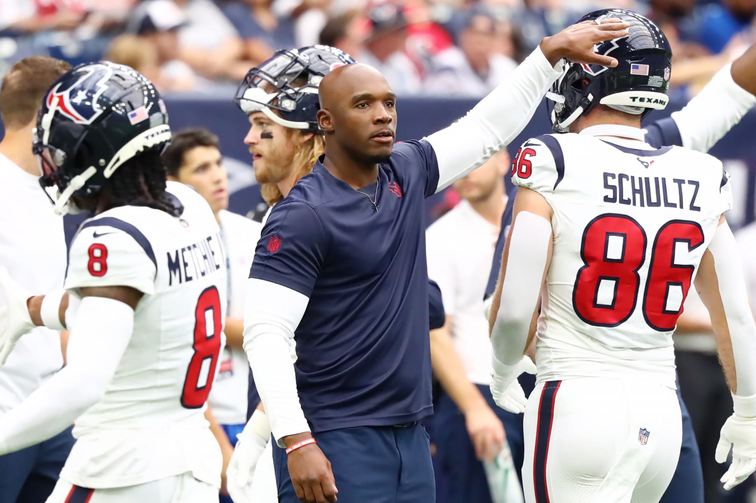 HOUSTON, TEXAS - SEPTEMBER 17: Houston Texans head coach DeMeco Ryans before the game against the Indianapolis Colts at NRG Stadium on September 17, 2023 in Houston, Texas. (Photo by Bob Levey/Getty Images)