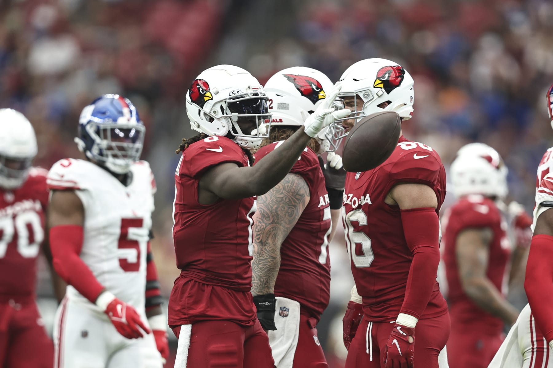 GLENDALE, ARIZONA - SEPTEMBER 17: Zach Pascal #0 of the Arizona Cardinals reacts during an NFL football game between the Arizona Cardinals and the New York Giants at State Farm Stadium on September 17, 2023 in Glendale, Arizona. (Photo by Michael Owens/Getty Images)
