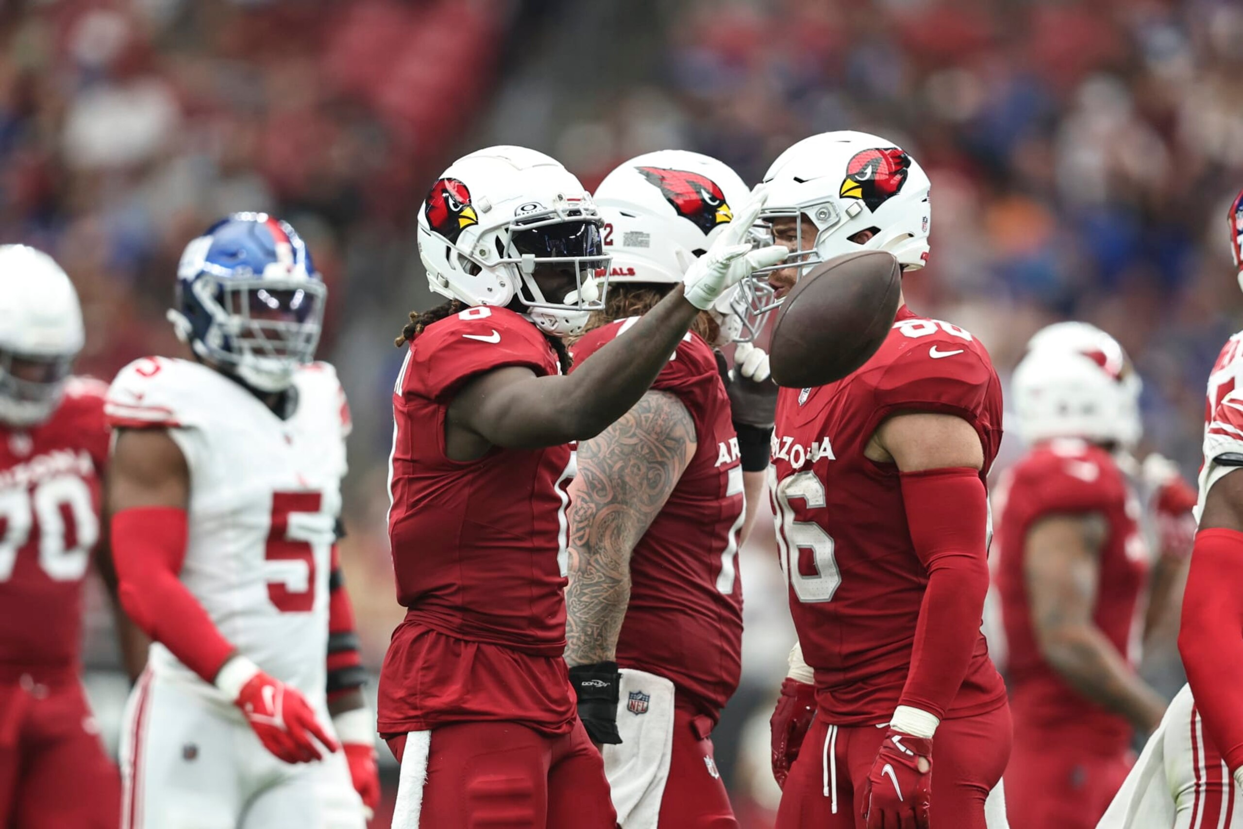 GLENDALE, ARIZONA - SEPTEMBER 17: Zach Pascal #0 of the Arizona Cardinals reacts during an NFL football game between the Arizona Cardinals and the New York Giants at State Farm Stadium on September 17, 2023 in Glendale, Arizona. (Photo by Michael Owens/Getty Images)