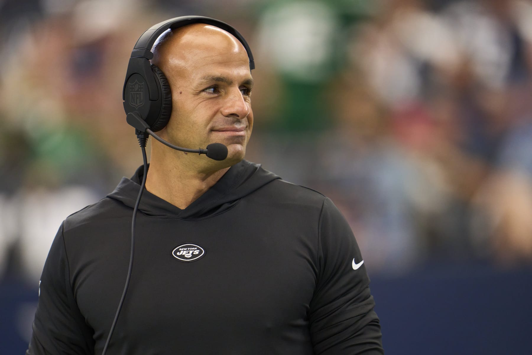 ARLINGTON, TX - SEPTEMBER 17: New York Jets head coach Robert Saleh looks on before kickoff against the Dallas Cowboys during the game at AT&T Stadium on September 17, 2023 in Arlington, Texas. (Photo by Cooper Neill/Getty Images)