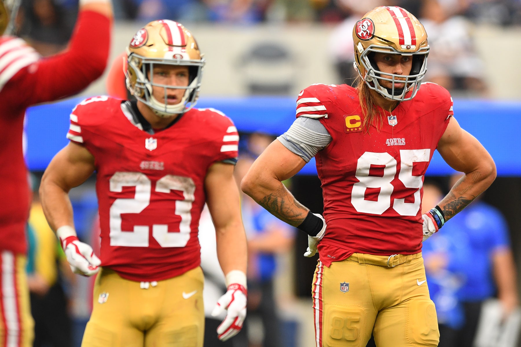 Christian McCaffrey and George Kittle of the 49ers