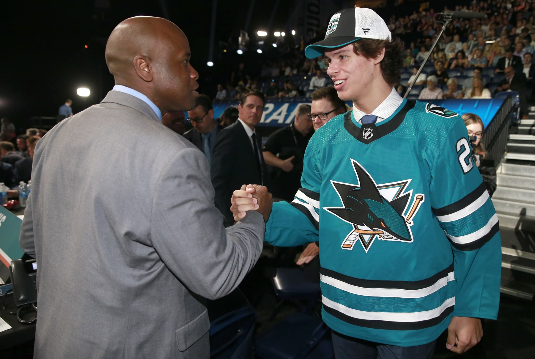 Sharks GM Mike Grier and Brandon Svoboda