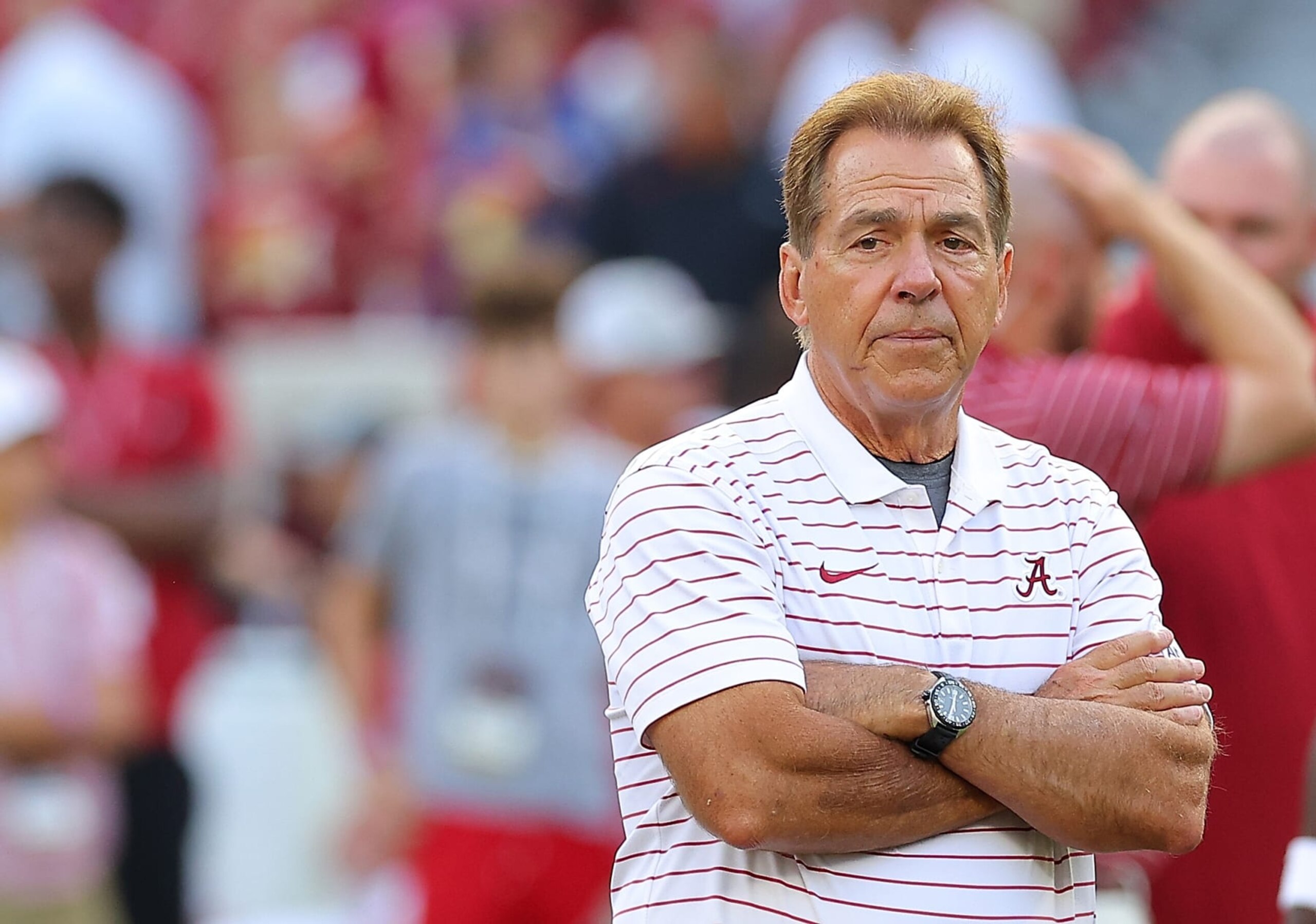 TUSCALOOSA, ALABAMA - SEPTEMBER 02: Head coach Nick Saban of the Alabama Crimson Tide during warms up prior to facing the Middle Tennessee Blue Raiders at Bryant-Denny Stadium on September 02, 2023 in Tuscaloosa, Alabama. (Photo by Kevin C. Cox/Getty Images) TUSCALOOSA, ALABAMA - SEPTEMBER 02: Head coach Nick Saban of the Alabama Crimson Tide during warms up prior to facing the Middle Tennessee Blue Raiders at Bryant-Denny Stadium on September 02, 2023 in Tuscaloosa, Alabama. (Photo by Kevin C. Cox/Getty Images)