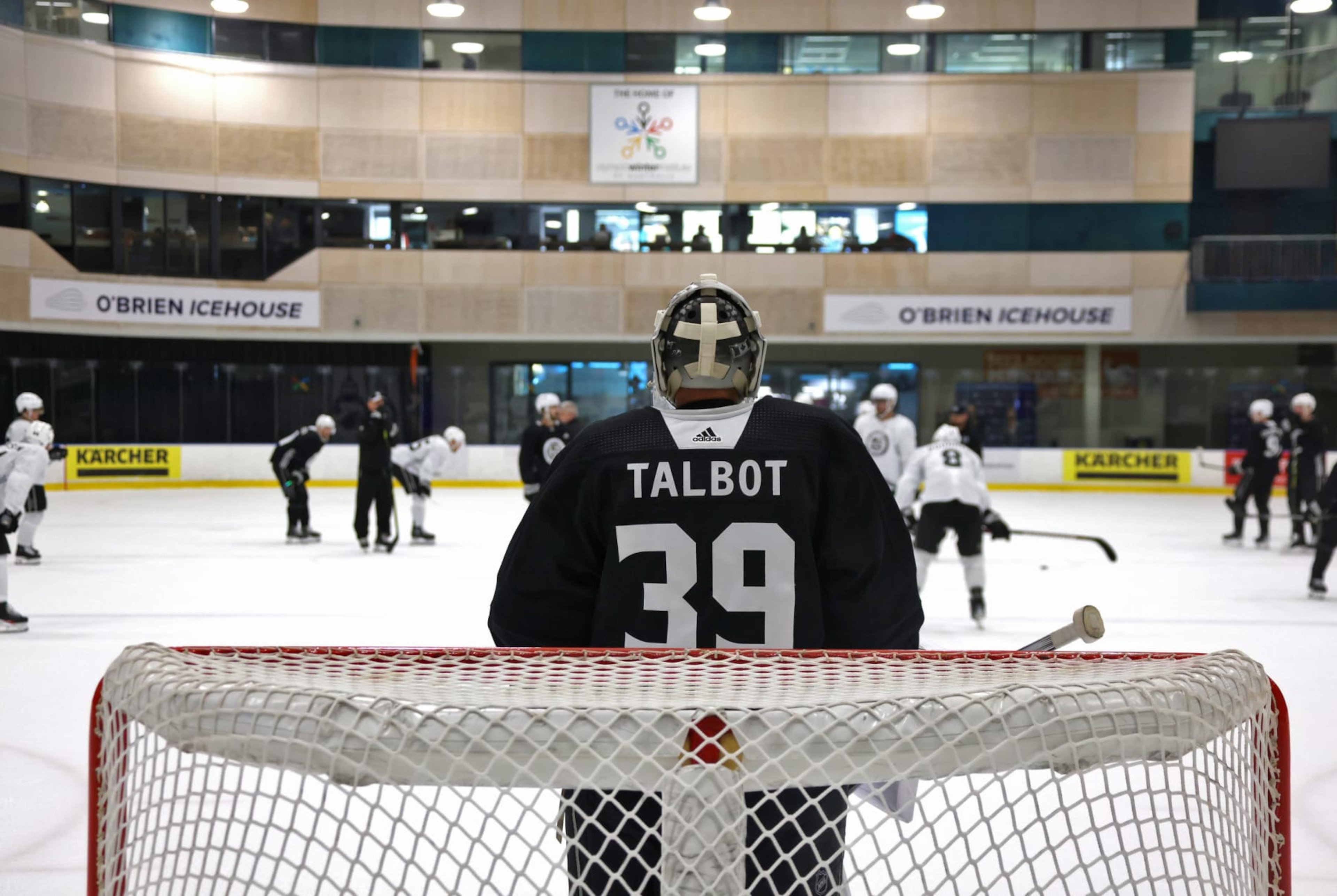 MELBOURNE, AUSTRALIA - SEPTEMBER 19: Goaltender Cam Talbot #39 of the Los Angeles Kings stands in front of his net during practice at the O'Brien Ice House before the NHL Global Series Melbourne games between the Arizona Coyotes and the Los Angeles Kings on September 19, 2023 in Melbourne, Australia. (Photo by Dave Sandford/NHLI via Getty Images) MELBOURNE, AUSTRALIA - SEPTEMBER 19: Goaltender Cam Talbot #39 of the Los Angeles Kings stands in front of his net during practice at the O'Brien Ice House before the NHL Global Series Melbourne games between the Arizona Coyotes and the Los Angeles Kings on September 19, 2023 in Melbourne, Australia. (Photo by Dave Sandford/NHLI via Getty Images)