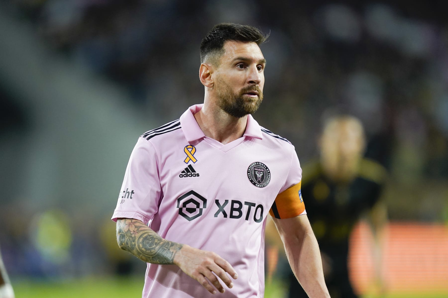 Inter Miami forward Lionel Messi prepares for a throw-in during the first half of an MLS soccer match against Los Angeles FC, Sunday, Sept. 3, 2023, in Los Angeles. (AP Photo/Ryan Sun)