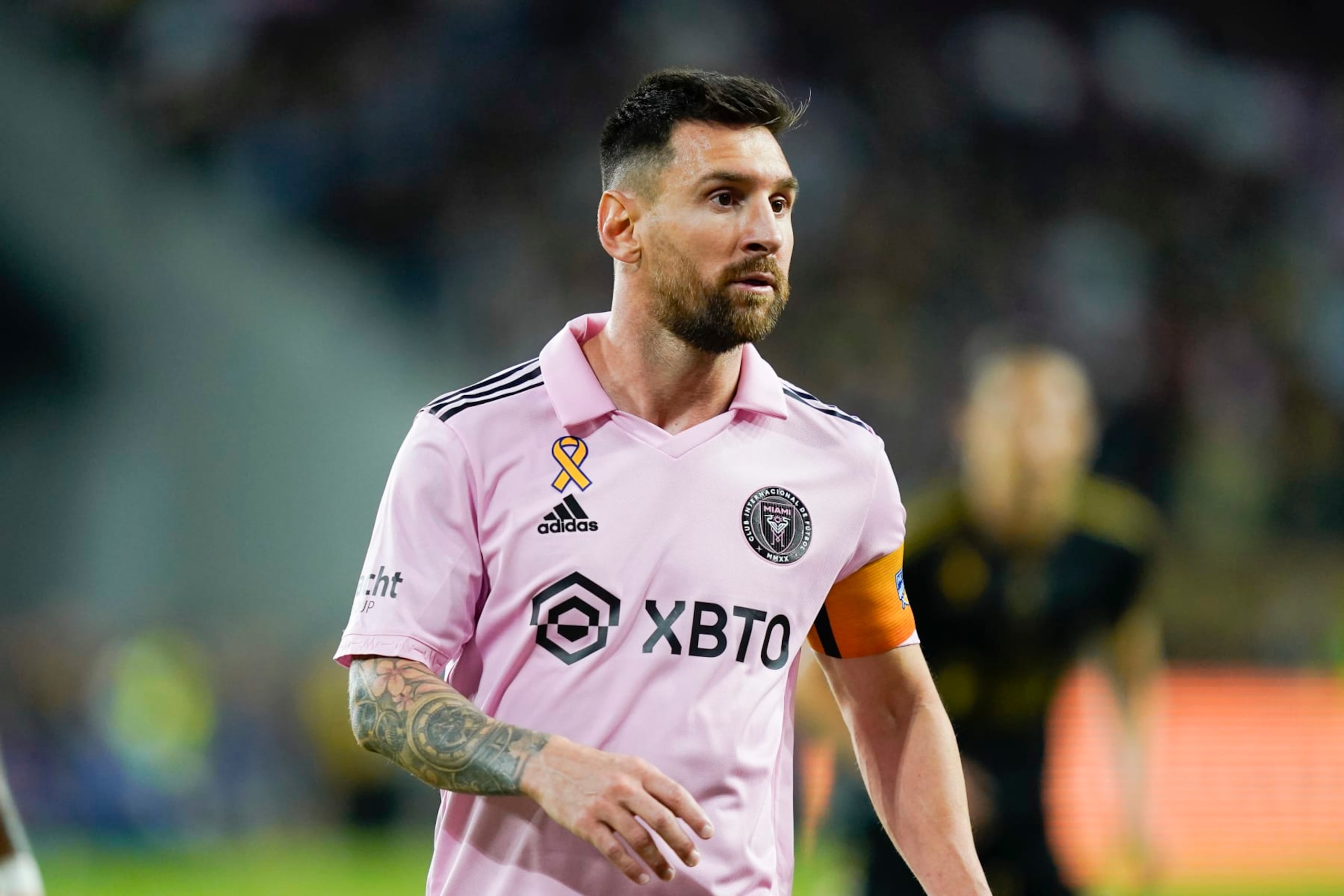 Inter Miami forward Lionel Messi prepares for a throw-in during the first half of an MLS soccer match against Los Angeles FC, Sunday, Sept. 3, 2023, in Los Angeles. (AP Photo/Ryan Sun)