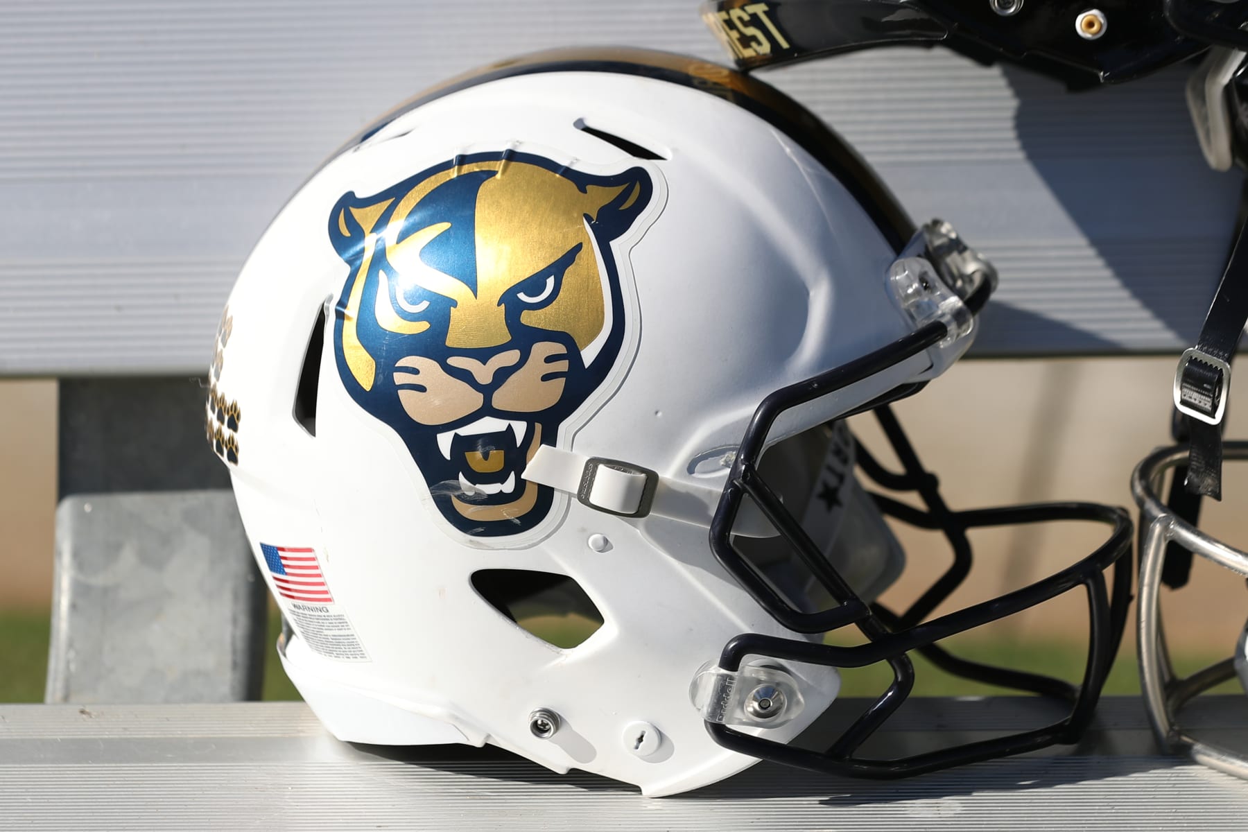 ORLANDO, FL - JANUARY 15: Florida International helmet rests on a team bench during the Hula Bowl college football game on Saturday, January 15, 2022 at the UCF Bounce House Stadium in Orlando, FL (Photo by Peter Joneleit/Icon Sportswire via Getty Images)