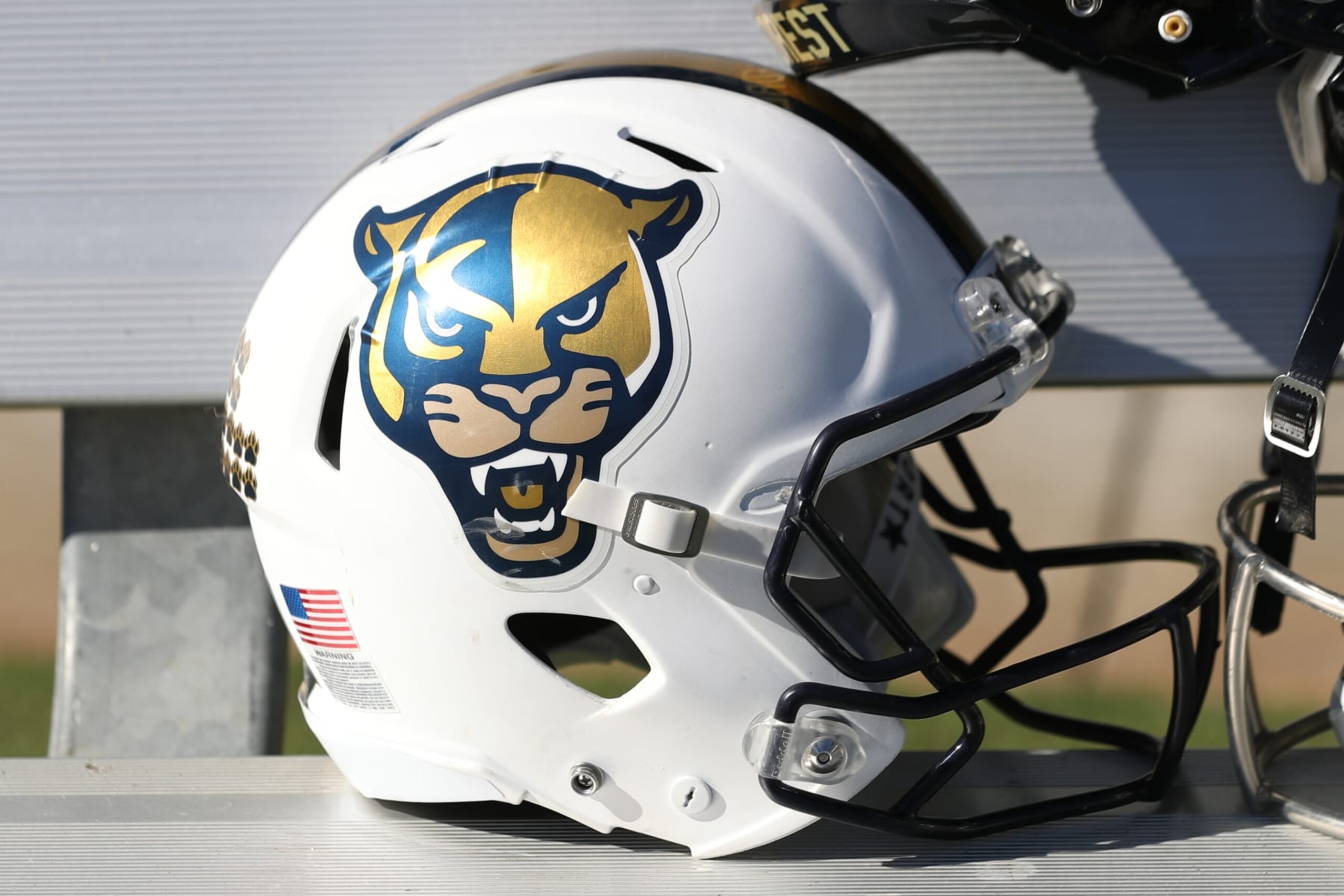 ORLANDO, FL - JANUARY 15: Florida International helmet rests on a team bench during the Hula Bowl college football game on Saturday, January 15, 2022 at the UCF Bounce House Stadium in Orlando, FL (Photo by Peter Joneleit/Icon Sportswire via Getty Images)
