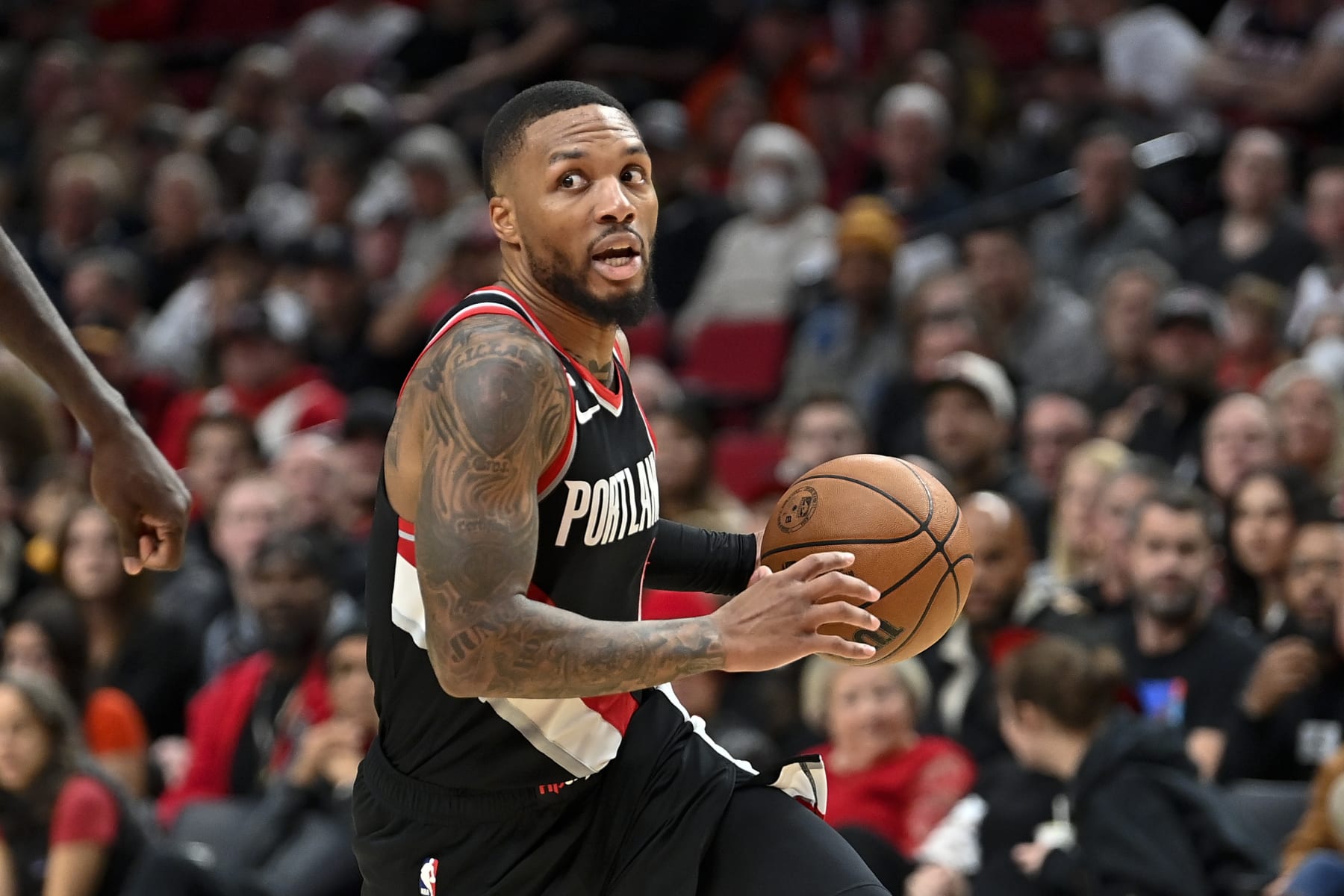 PORTLAND, OREGON - OCTOBER 26: Damian Lillard #0 of the Portland Trail Blazers in action during the second quarter against the Miami Heat at Moda Center on October 26, 2022 in Portland, Oregon. NOTE TO USER: User expressly acknowledges and agrees that, by downloading and or using this photograph, User is consenting to the terms and conditions of the Getty Images License Agreement. (Photo by Alika Jenner/Getty Images)