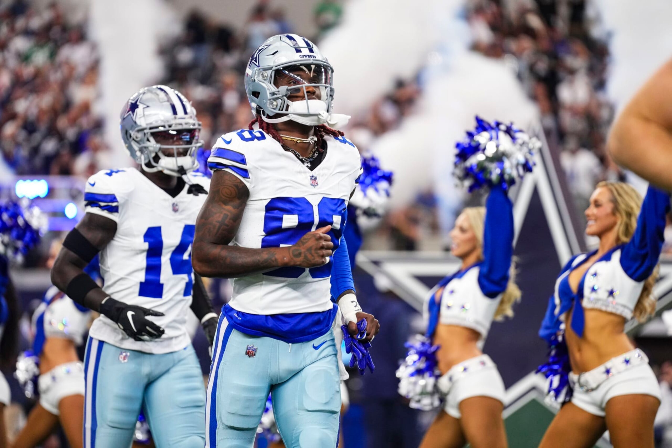 ARLINGTON, TX - SEPTEMBER 17: CeeDee Lamb #88 of the Dallas Cowboys runs out onto the field prior to a football game at AT&T Stadium on September 17, 2023 in Arlington, Texas. (Photo by Cooper Neill/Getty Images)