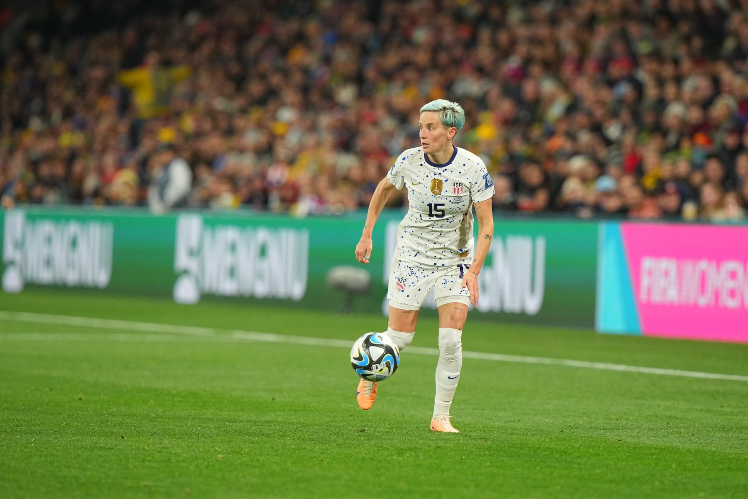 Soccer: FIFA World Cup: USA Megan Rapinoe (15) in action, dribbles the ball vs Sweden during a Round of 16 match between Winner Group G and Runner Up Group E at Melbourne Rectangular Stadium.
Melbourne, Australia 8/6/2023
CREDIT: Erick W. Rasco (Photo by Erick W. Rasco/Sports Illustrated via Getty Images)
(Set Number: X164393 TK1) Soccer: FIFA World Cup: USA Megan Rapinoe (15) in action, dribbles the ball vs Sweden during a Round of 16 match between Winner Group G and Runner Up Group E at Melbourne Rectangular Stadium.
Melbourne, Australia 8/6/2023
CREDIT: Erick W. Rasco (Photo by Erick W. Rasco/Sports Illustrated via Getty Images)
(Set Number: X164393 TK1)