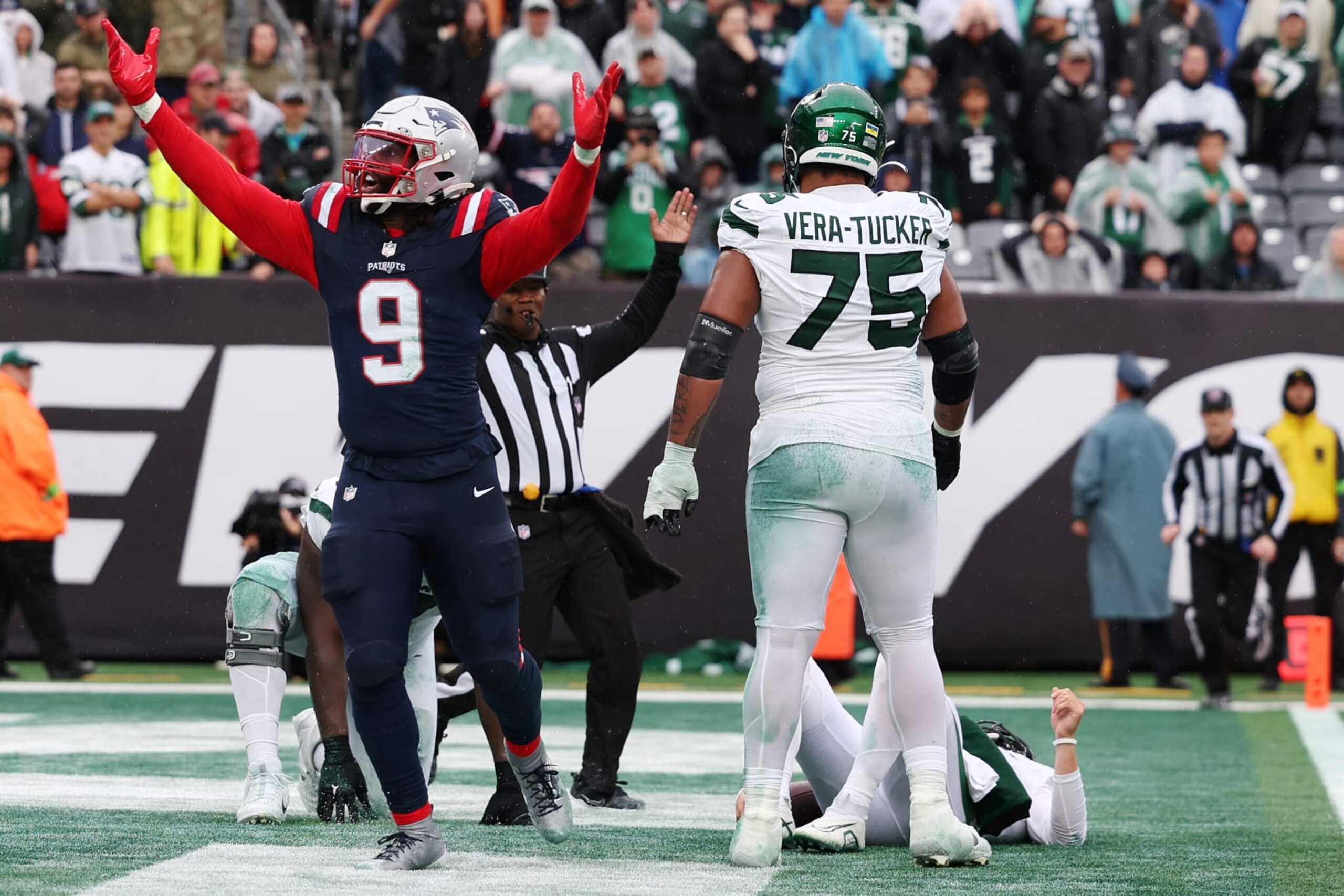 Patriots edge Matt Judon celebrates following a Safety in Week 3. Patriots edge Matt Judon celebrates following a Safety in Week 3.