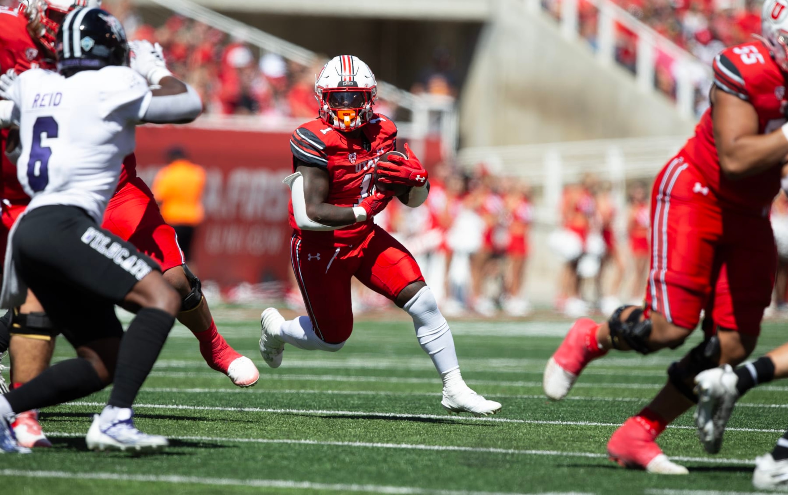 SALT LAKE CITY, UT - SEPTEMBER 16: Jaylon Glover #1 of the Utah Utes rushes the ball against the Weber State Wildcats during the first half of their game at Rice-Eccles Stadium September 16, 2023 in Salt Lake City, Utah. (Photo by Chris Gardner/Getty Images) SALT LAKE CITY, UT - SEPTEMBER 16: Jaylon Glover #1 of the Utah Utes rushes the ball against the Weber State Wildcats during the first half of their game at Rice-Eccles Stadium September 16, 2023 in Salt Lake City, Utah. (Photo by Chris Gardner/Getty Images)