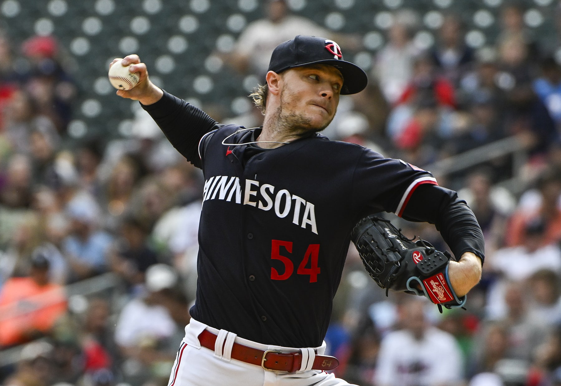 MINNEAPOLIS, MINNESOTA - SEPTEMBER 23: Sonny Gray #54 of the Minnesota Twins pitches in the first inning against the Los Angeles Angels at Target Field on September 23, 2023 in Minneapolis, Minnesota. (Photo by Stephen Maturen/Getty Images)