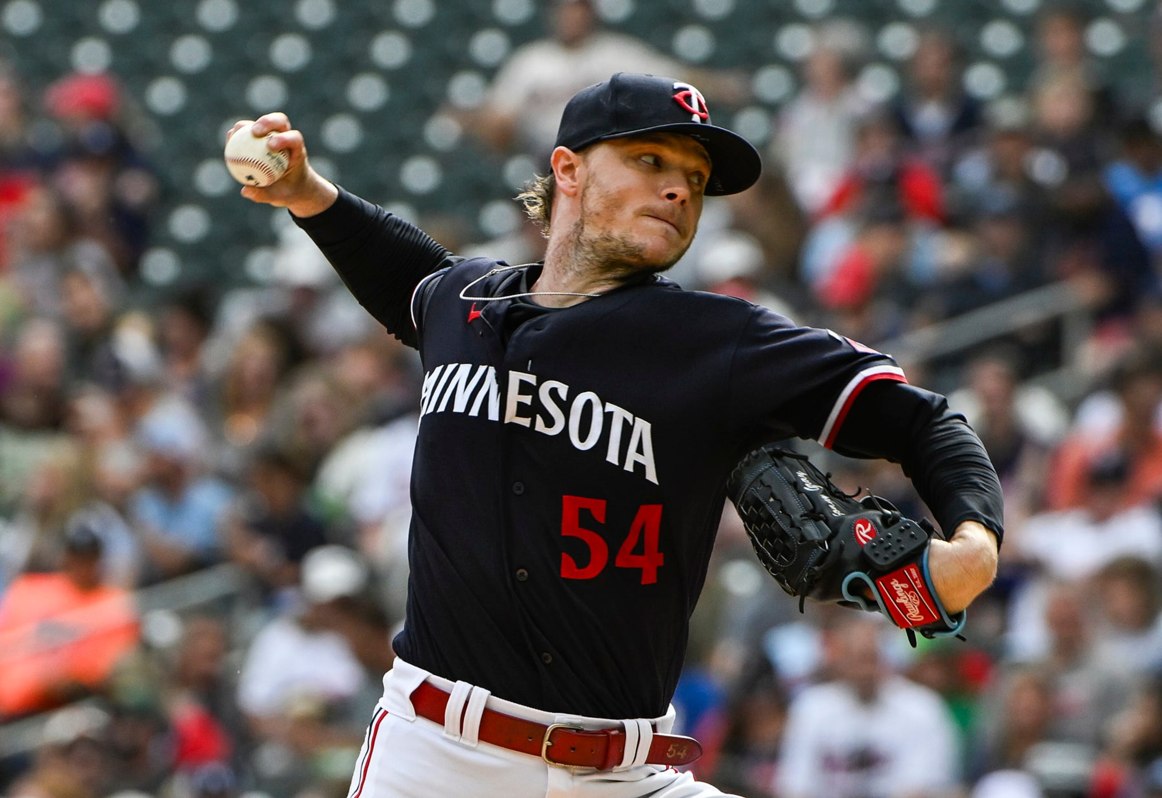 MINNEAPOLIS, MINNESOTA - SEPTEMBER 23: Sonny Gray #54 of the Minnesota Twins pitches in the first inning against the Los Angeles Angels at Target Field on September 23, 2023 in Minneapolis, Minnesota. (Photo by Stephen Maturen/Getty Images)